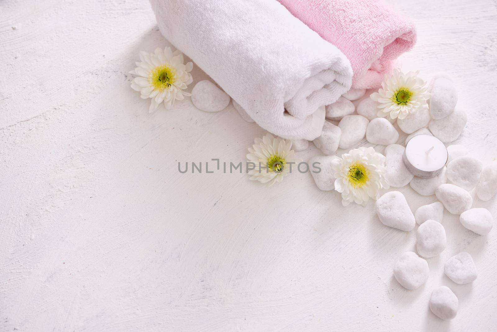 monochrome cosmetic set in SPA concept on white background by makidotvn