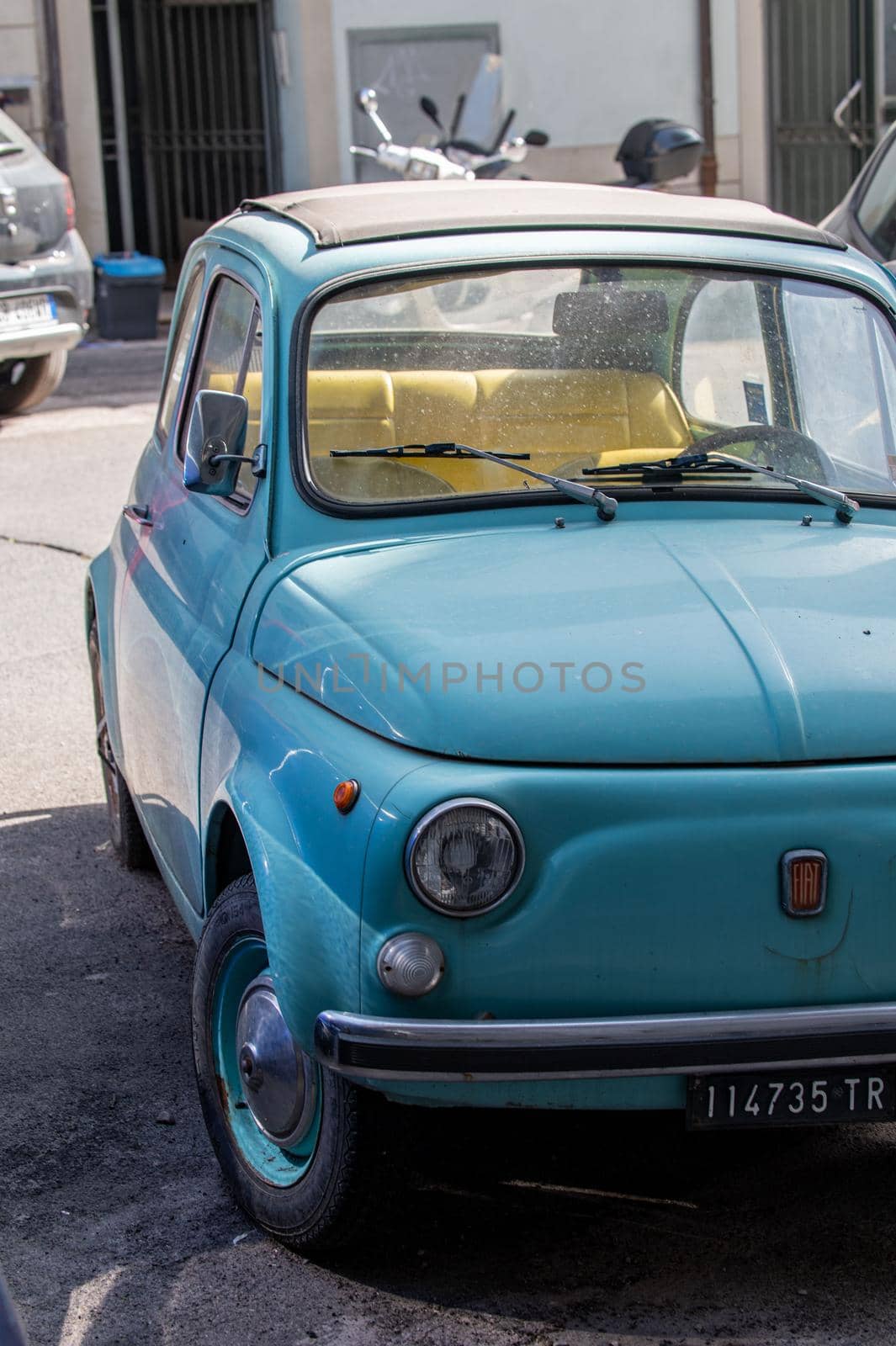 terni,italy june 22 2021:vintage fiat 500 from years ago on petrol