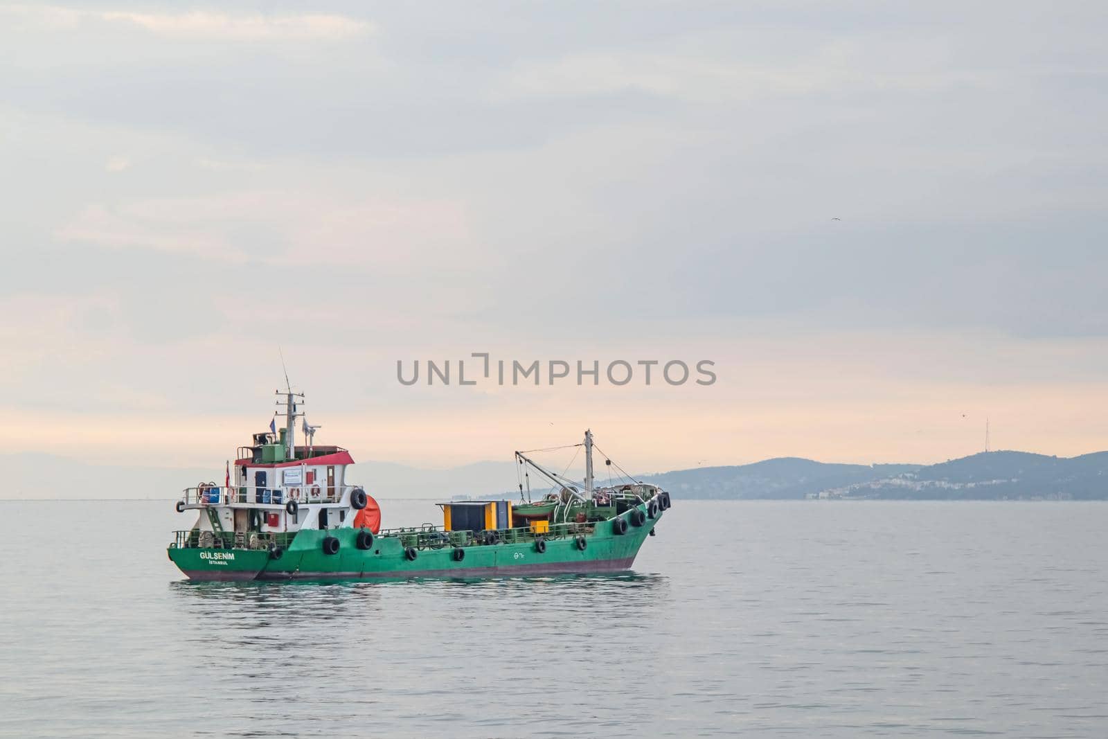 Marmara Sea,istanbul,Turkey-June 15,2021.Cargo ships in the Sea of Marmara in Turkey and Marmara Sea view in early morning time.