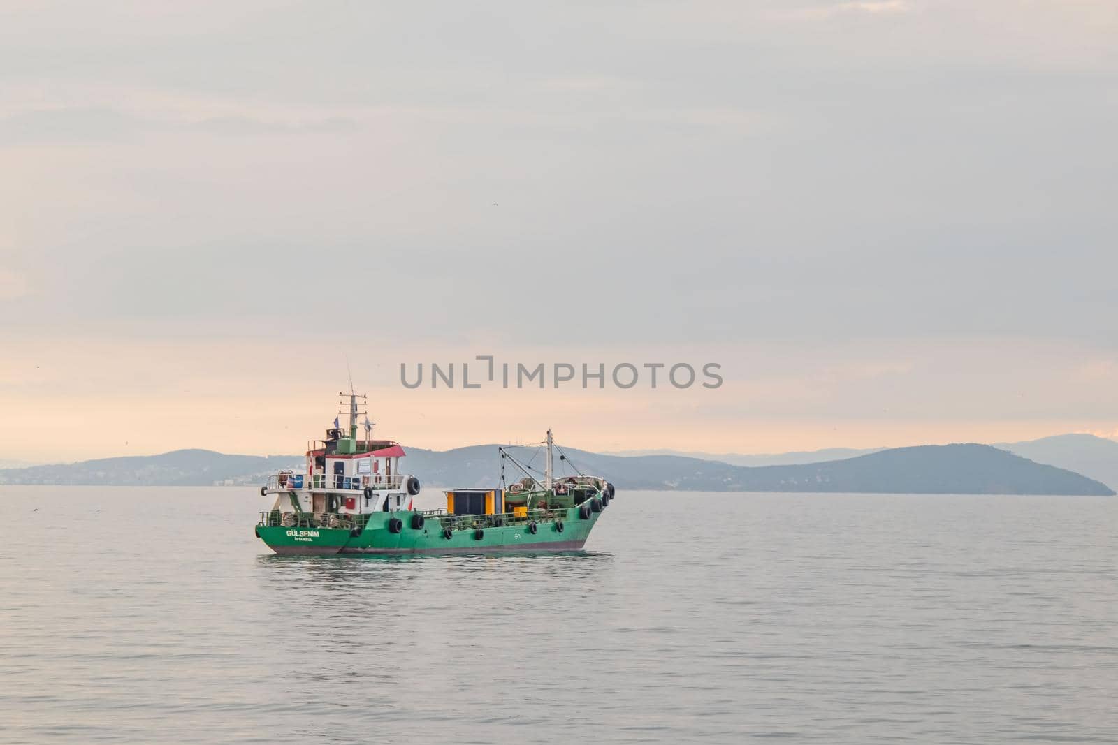 Marmara Sea,istanbul,Turkey-June 15,2021.Cargo ships in the Sea of Marmara in Turkey and Marmara Sea view in early morning time.