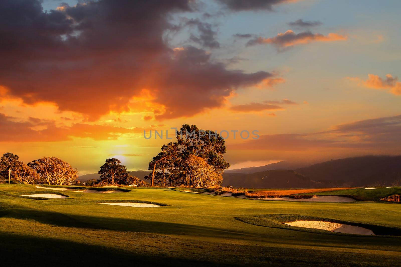 Coastline golf course, greens and bunkers in California, usa