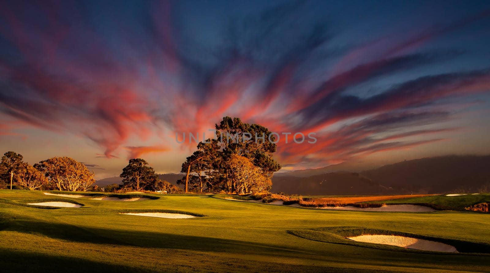 Coastline golf course, greens and bunkers in California, usa