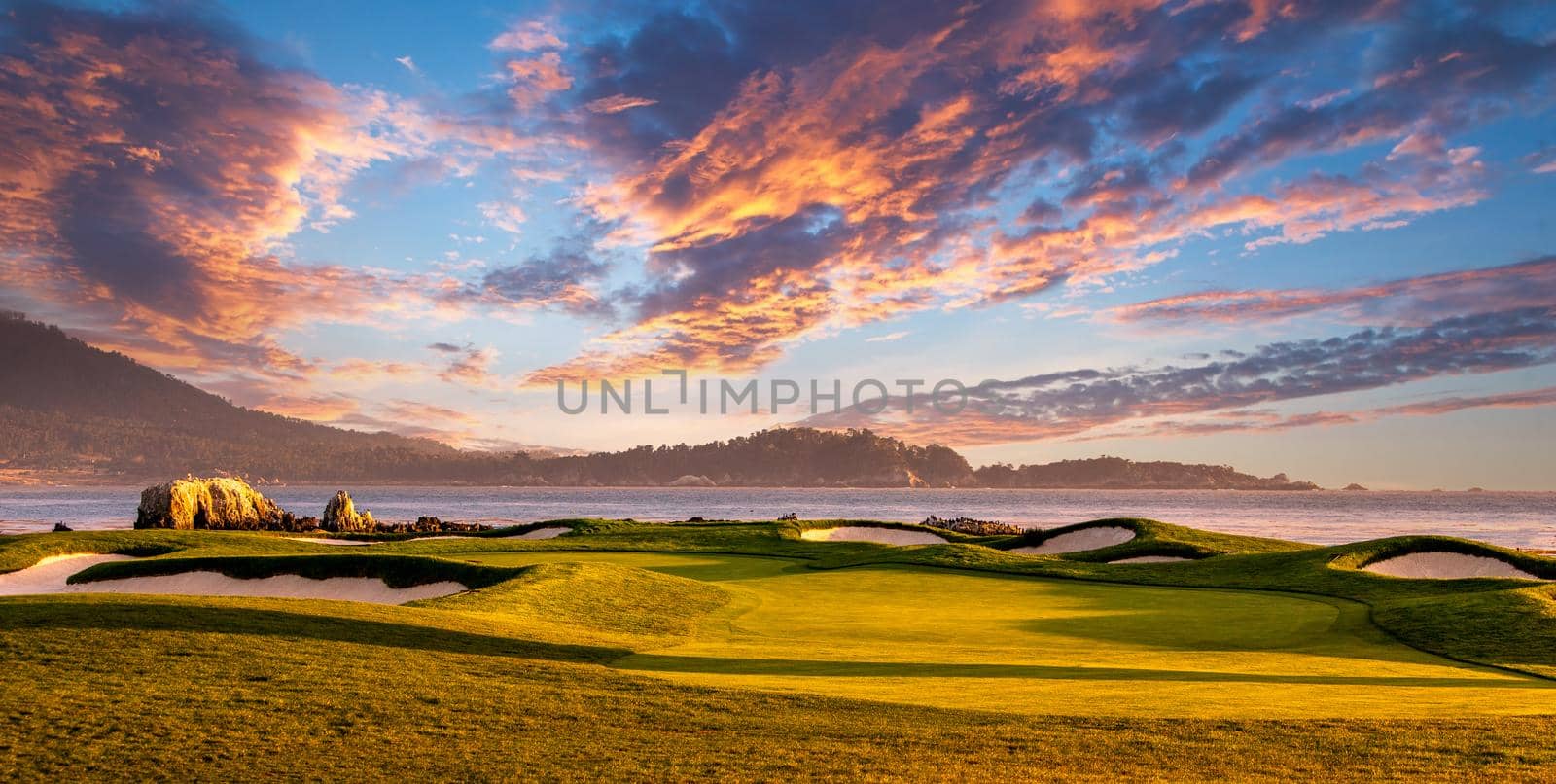 Coastline golf course, greens and bunkers in California, usa