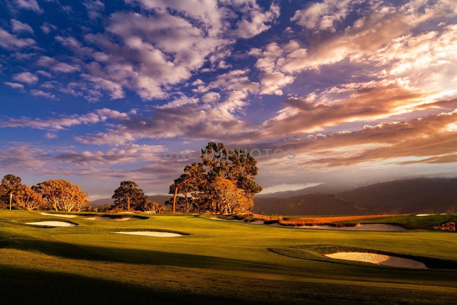 Coastline golf course, greens and bunkers in California, usa