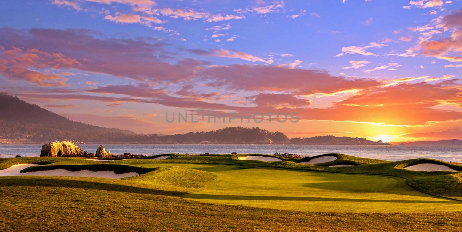 Coastline golf course, greens and bunkers in California, usa