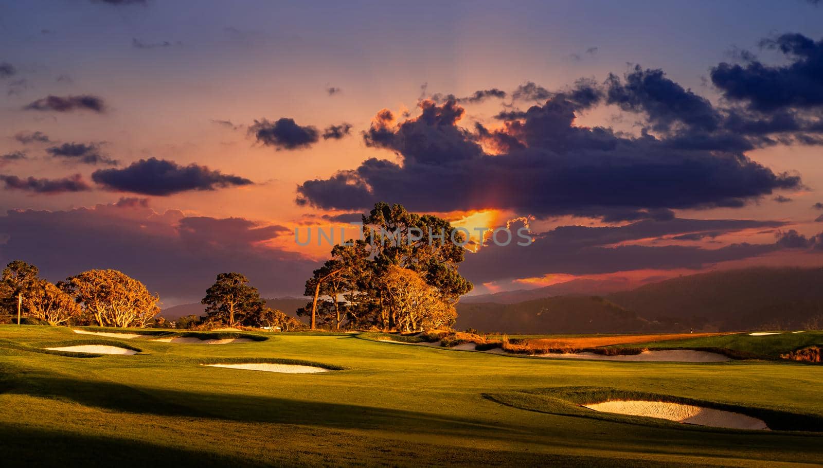 Coastline golf course, greens and bunkers in California, usa