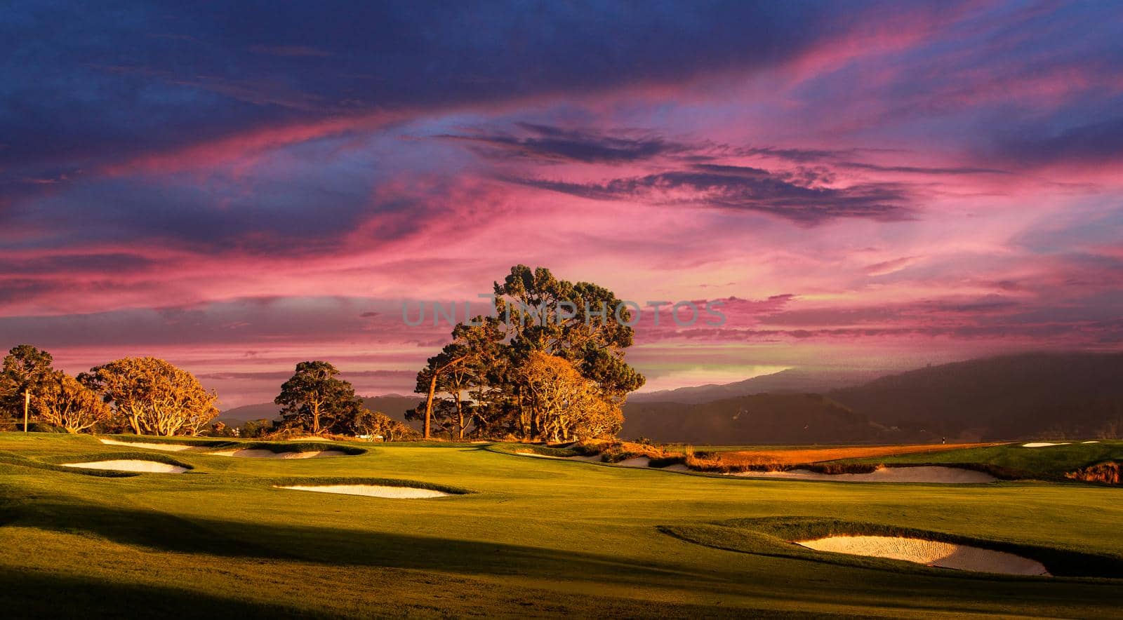 Coastline golf course, greens and bunkers in California, usa