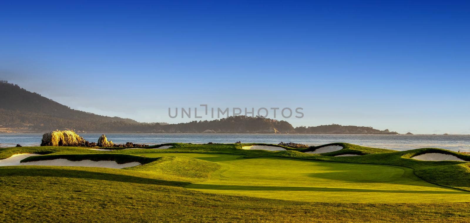 Coastline golf course, greens and bunkers in California, usa