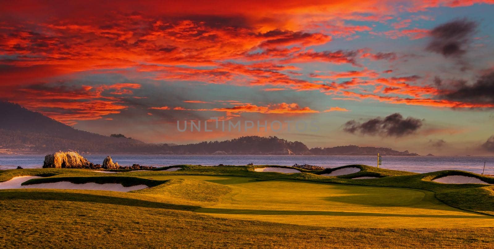 Coastline golf course, greens and bunkers in California, usa