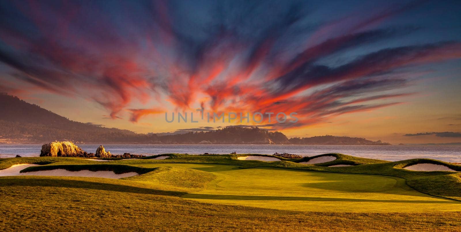 Coastline golf course, greens and bunkers in California, usa