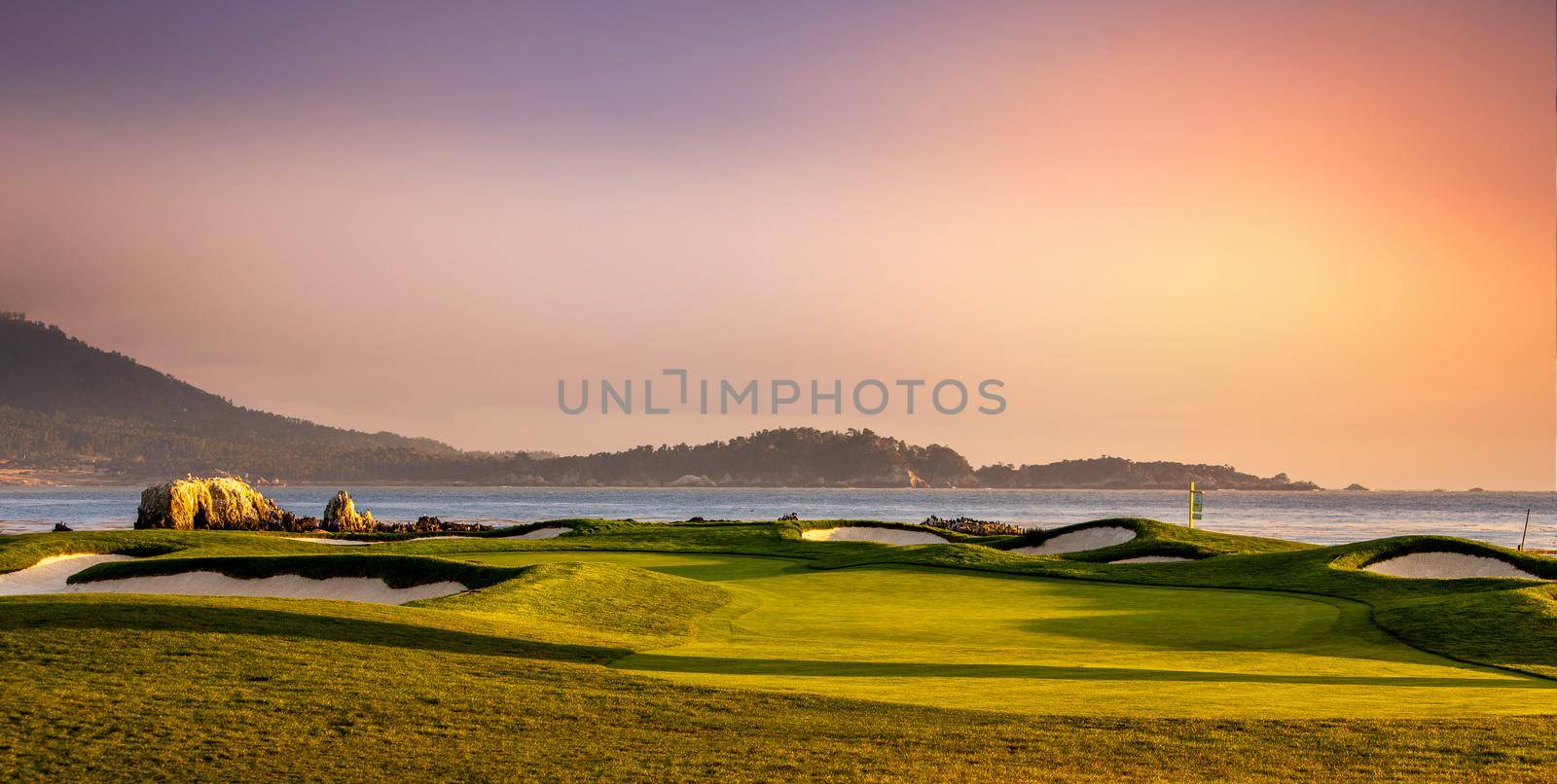 Coastline golf course, greens and bunkers in California, usa