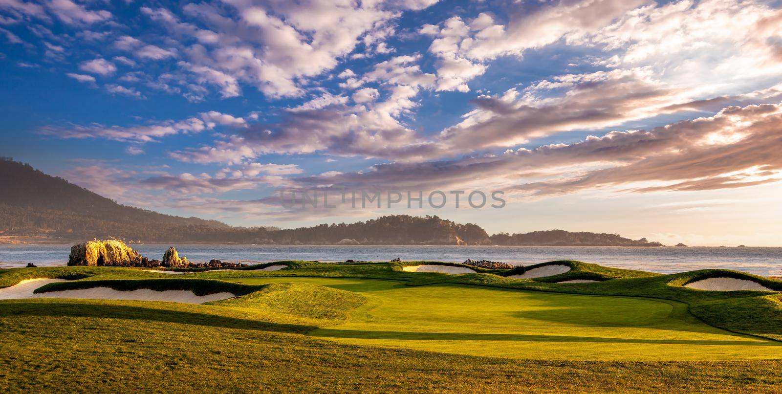 Coastline golf course, greens and bunkers in California, usa