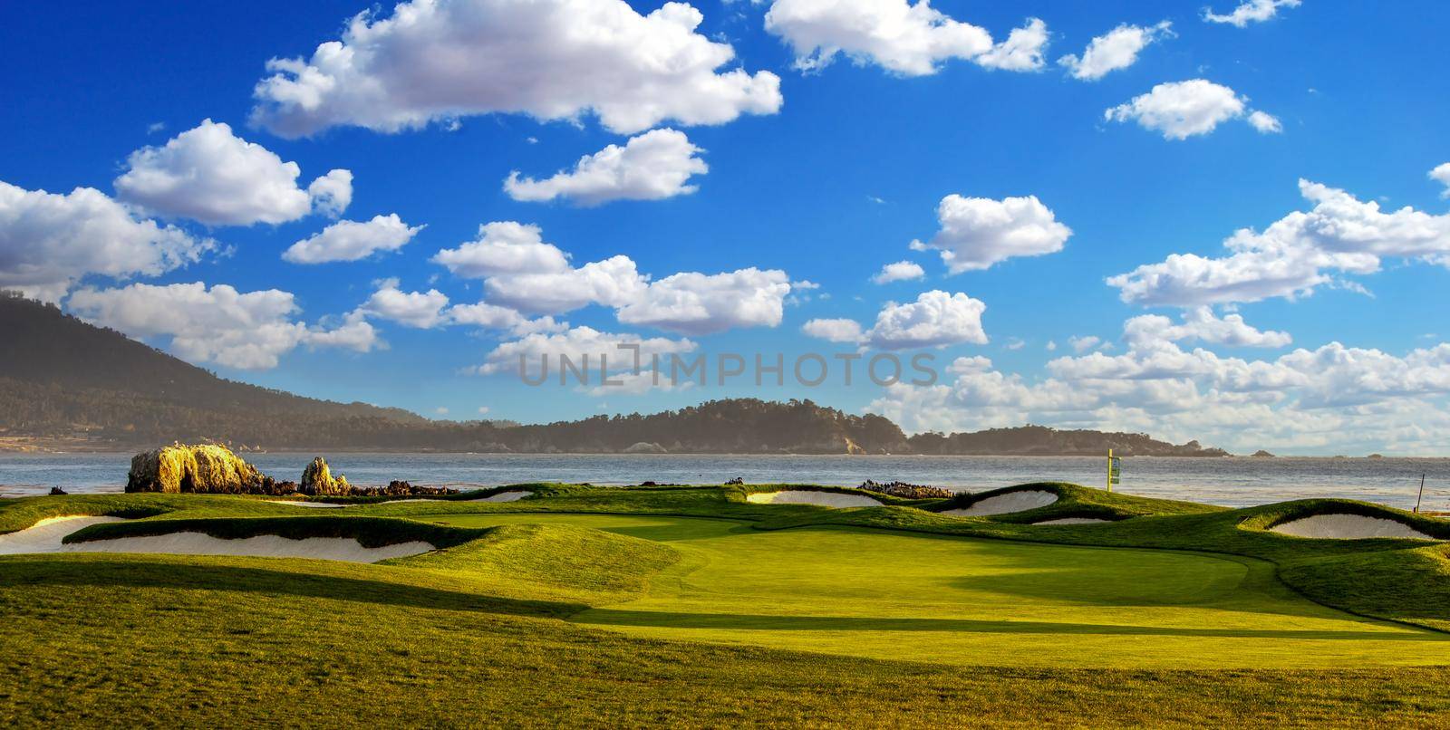 Coastline golf course, greens and bunkers in California, usa