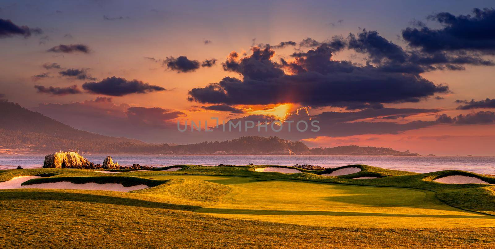 Coastline golf course, greens and bunkers in California, usa