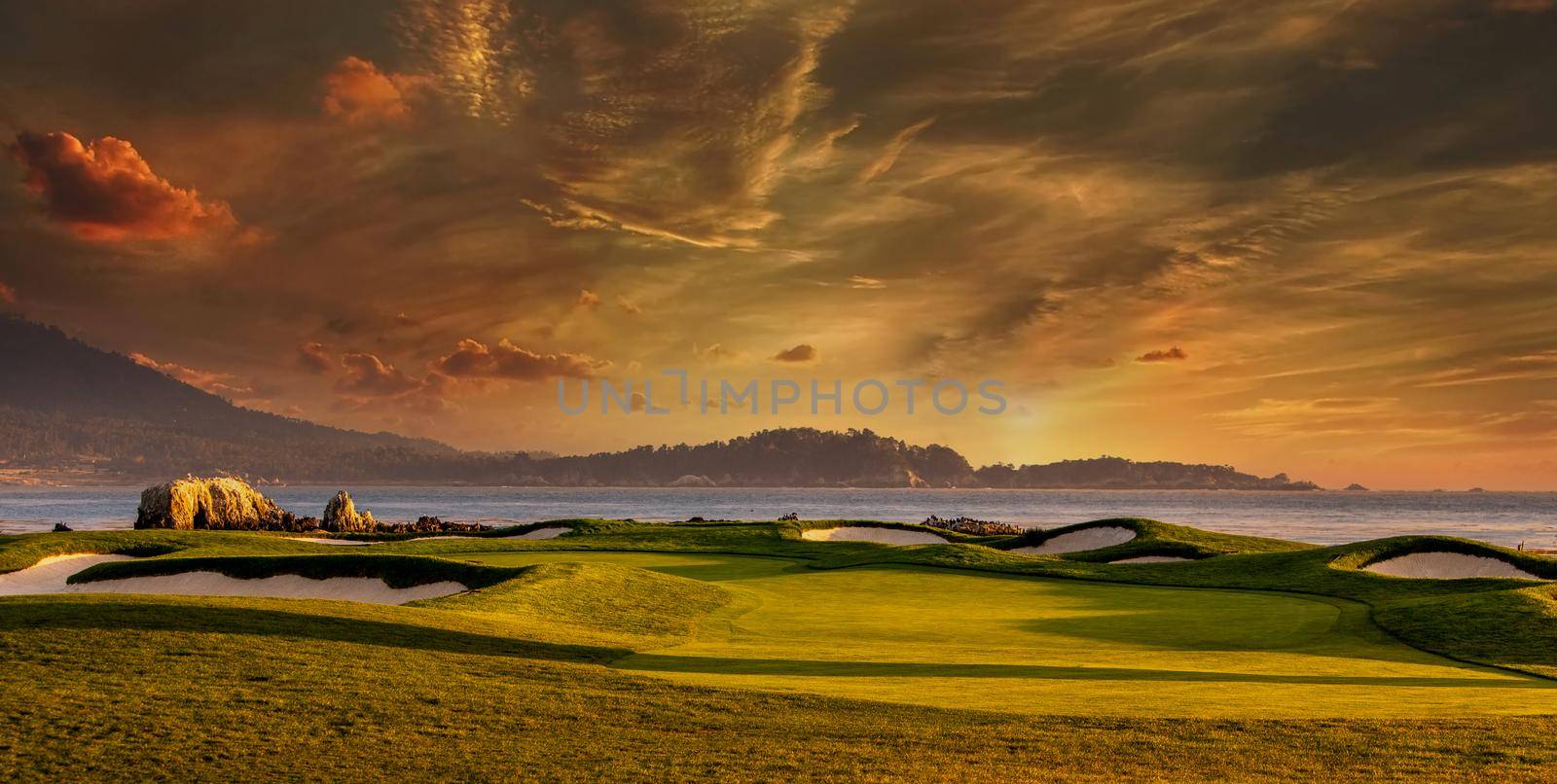 Coastline golf course, greens and bunkers in California, usa