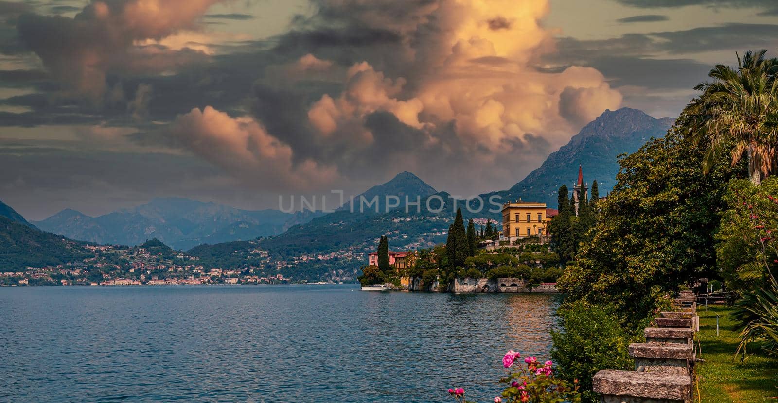 VARENNA, ITALY, JUNE 05, 2019 : exteriors and gardens of villa Monastero, on lake Como, june 05, 2019, in Varenna, italy