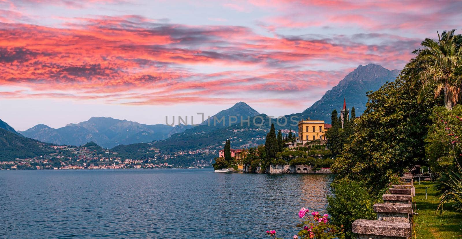 VARENNA, ITALY, JUNE 05, 2019 : exteriors and gardens of villa Monastero, on lake Como, june 05, 2019, in Varenna, italy