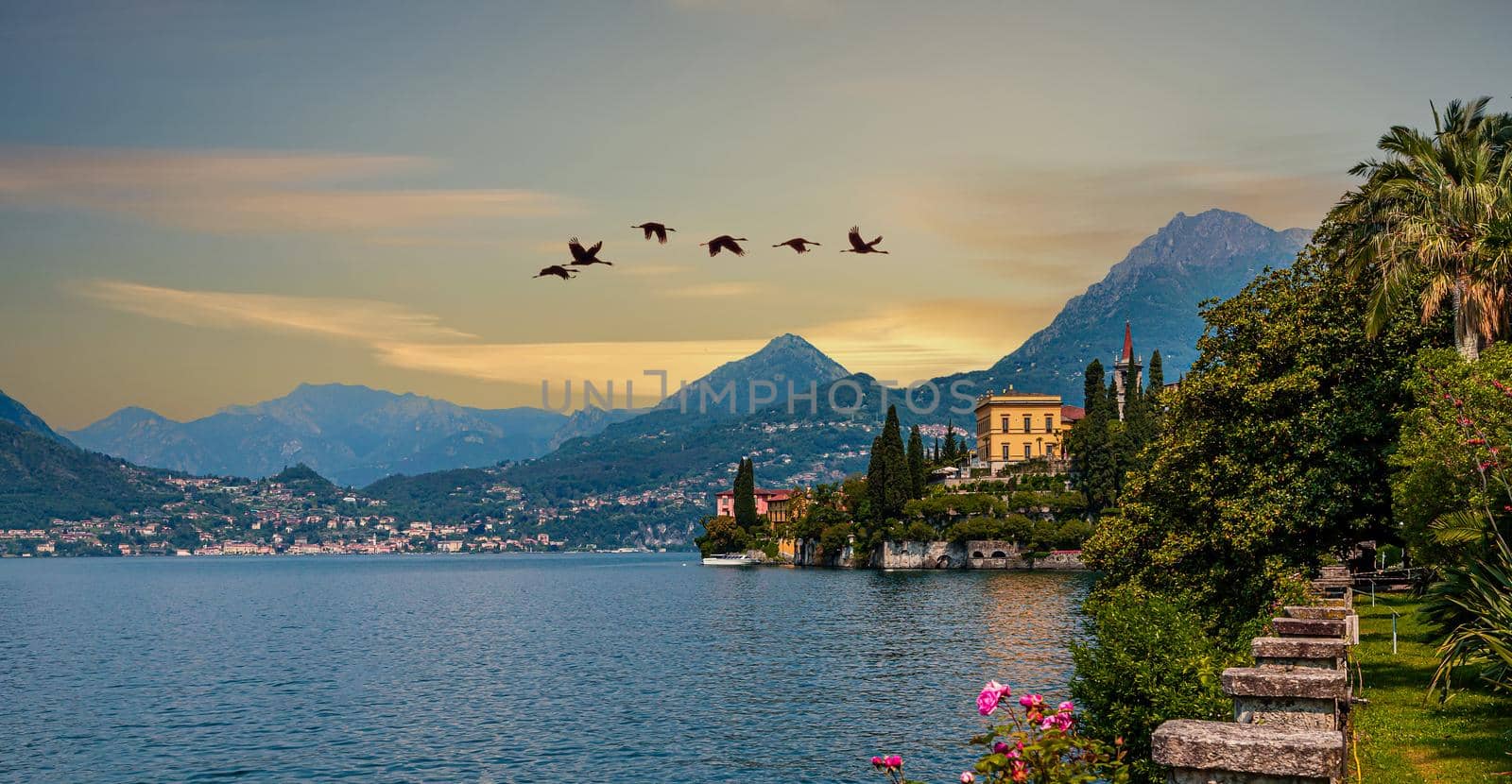 VARENNA, ITALY, JUNE 05, 2019 : exteriors and gardens of villa Monastero, on lake Como, june 05, 2019, in Varenna, italy