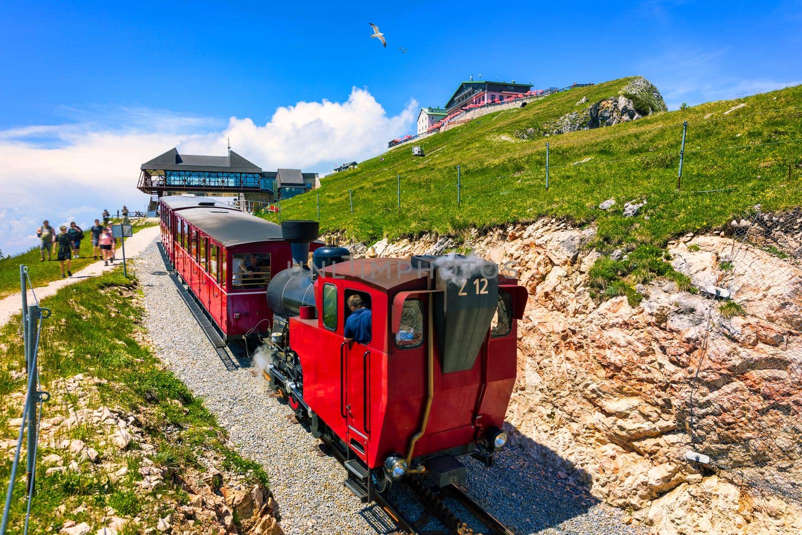 Schafberg Railway, a metre gauge cog railway in Upper Austria and Salzburg, from Sankt Wolfgang im Salzkammergut up to the Schafberg. Austria, Salzkammergut, Schafberg, Schafbergbahn, cog railway.