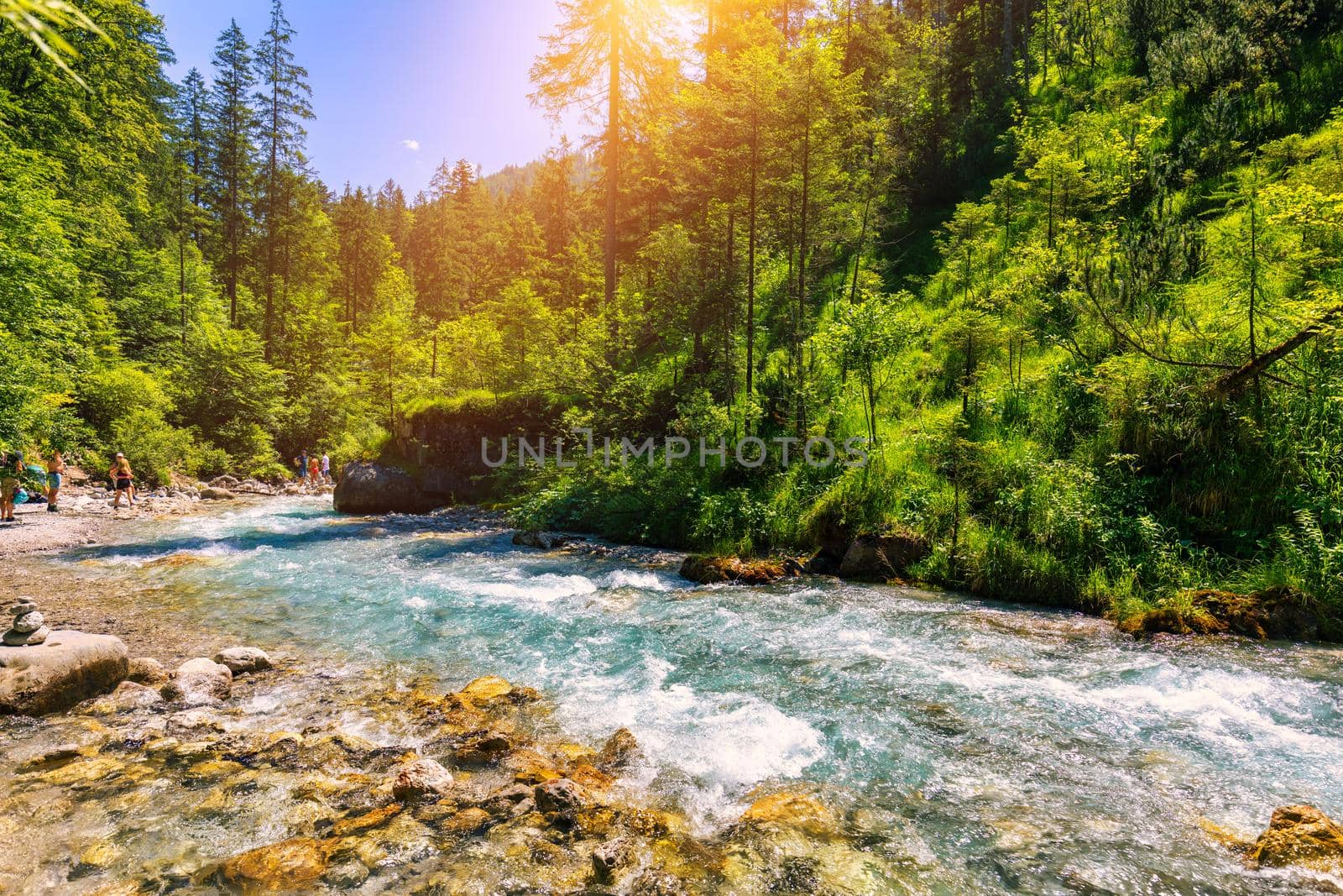 Valley Wimbachtal in the Berchtesgaden Alps, Germany. Wimbach river in the national park Berchtesgaden, Bayern, Germany.