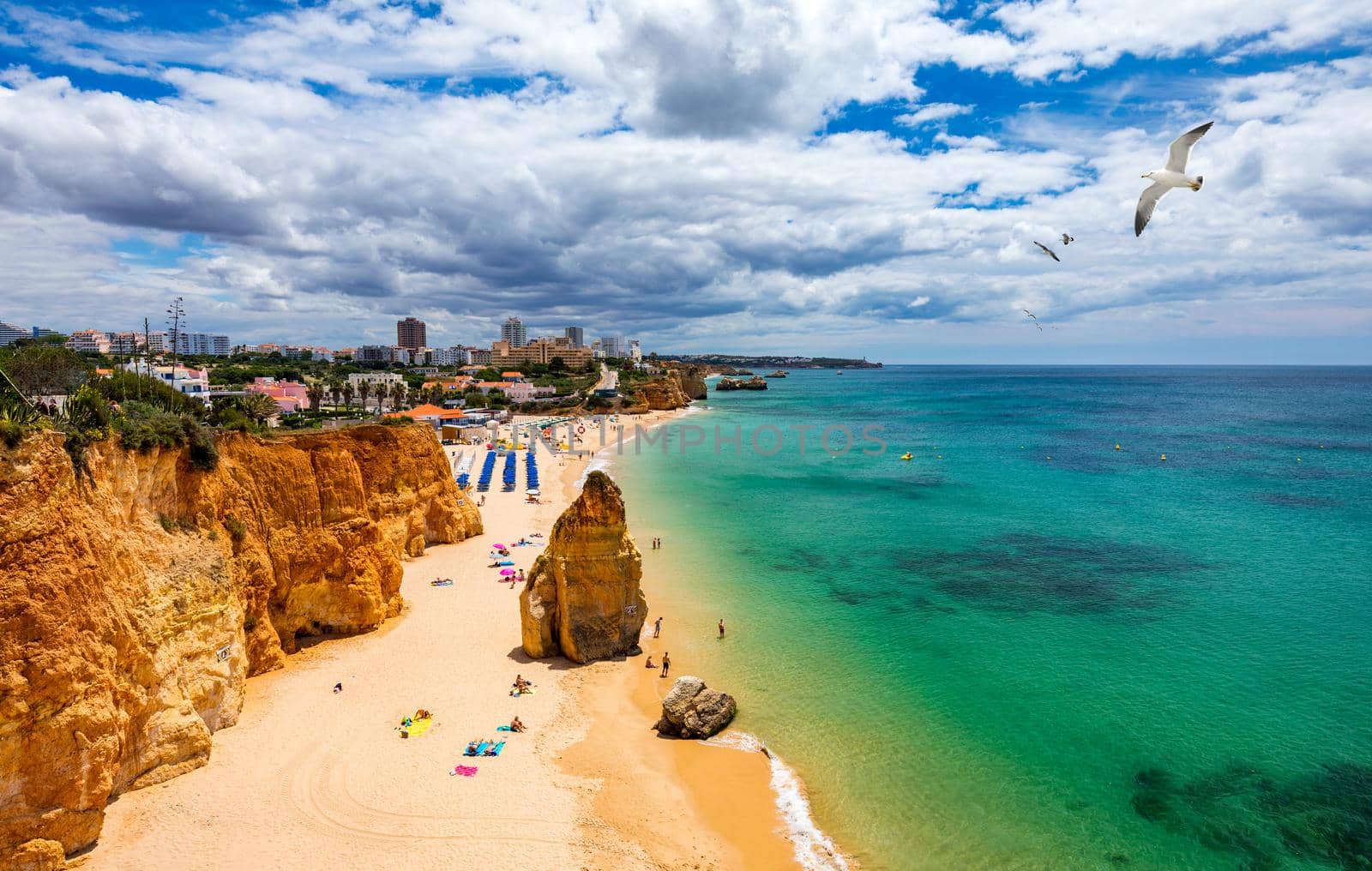 View of Praia do Vau in Algarve Portugal. View of the Vau Beach (Praia do Vau) in Portimao, Algarve, Portugal; Concept for travel in Portugal and Algarve.