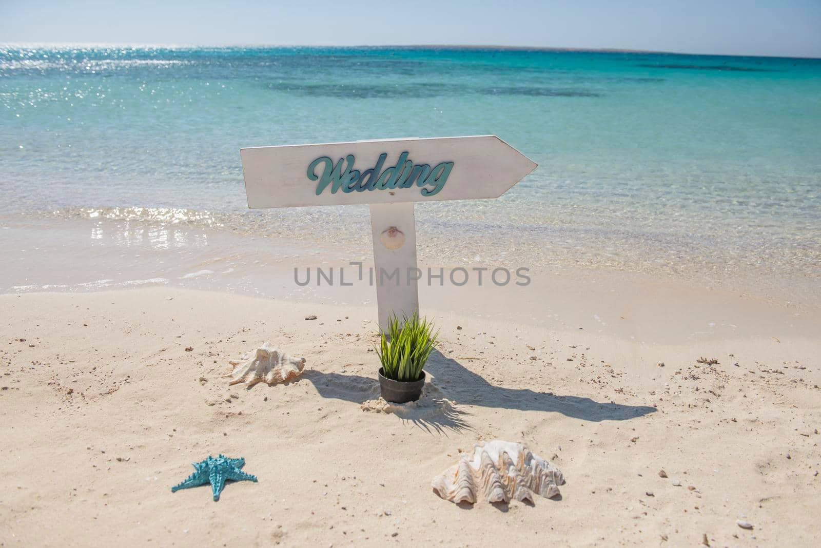 Wedding sign on a tropical beach paradise by paulvinten