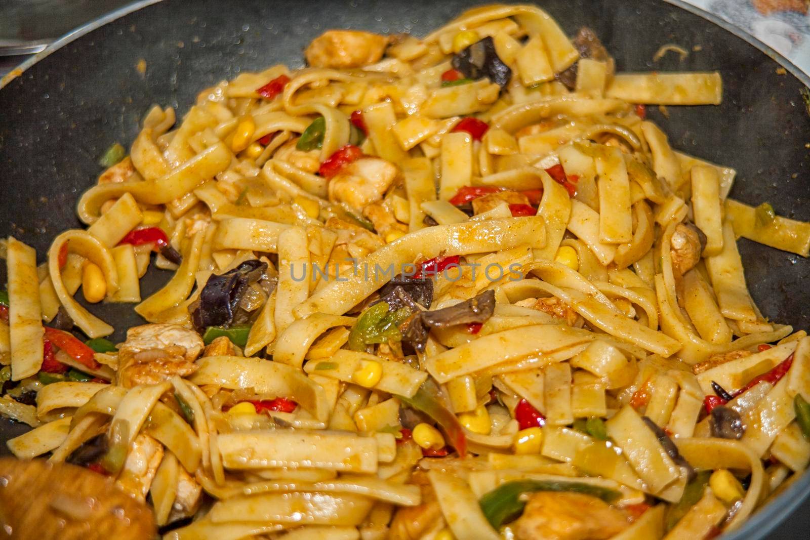 Bami Goreng is a pasta dish. Dish is made on a indonesian way with chicken brast and pasta.