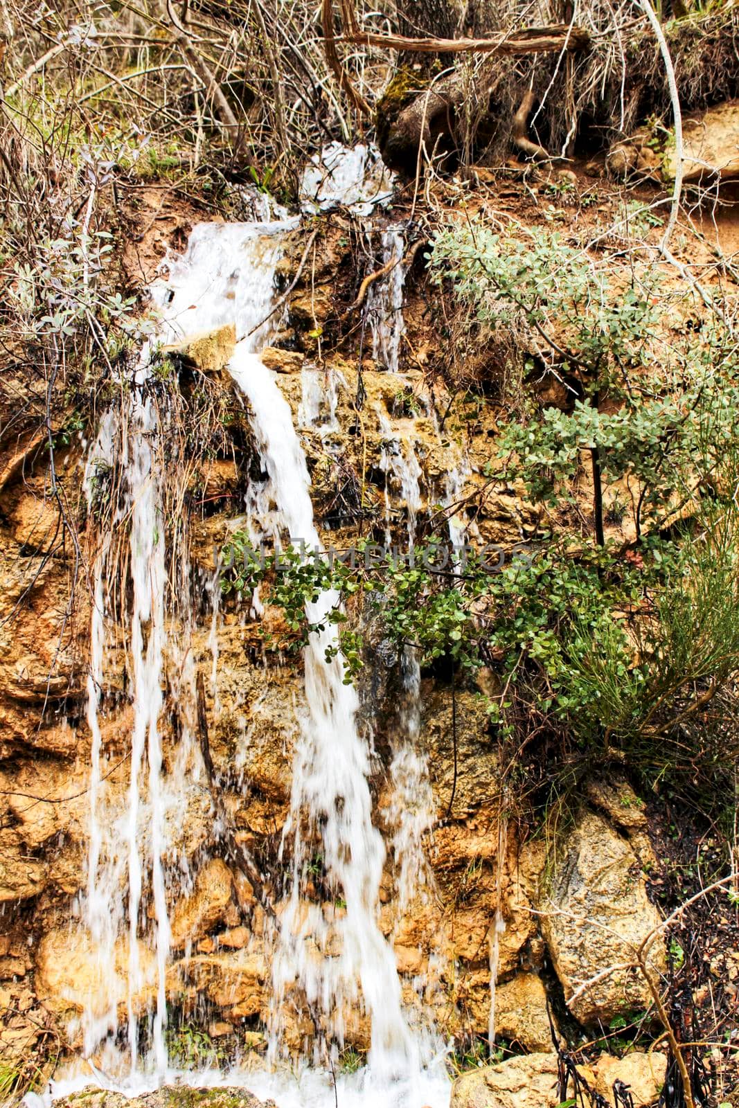 Waterfall in leafy forest in Spain in Spring