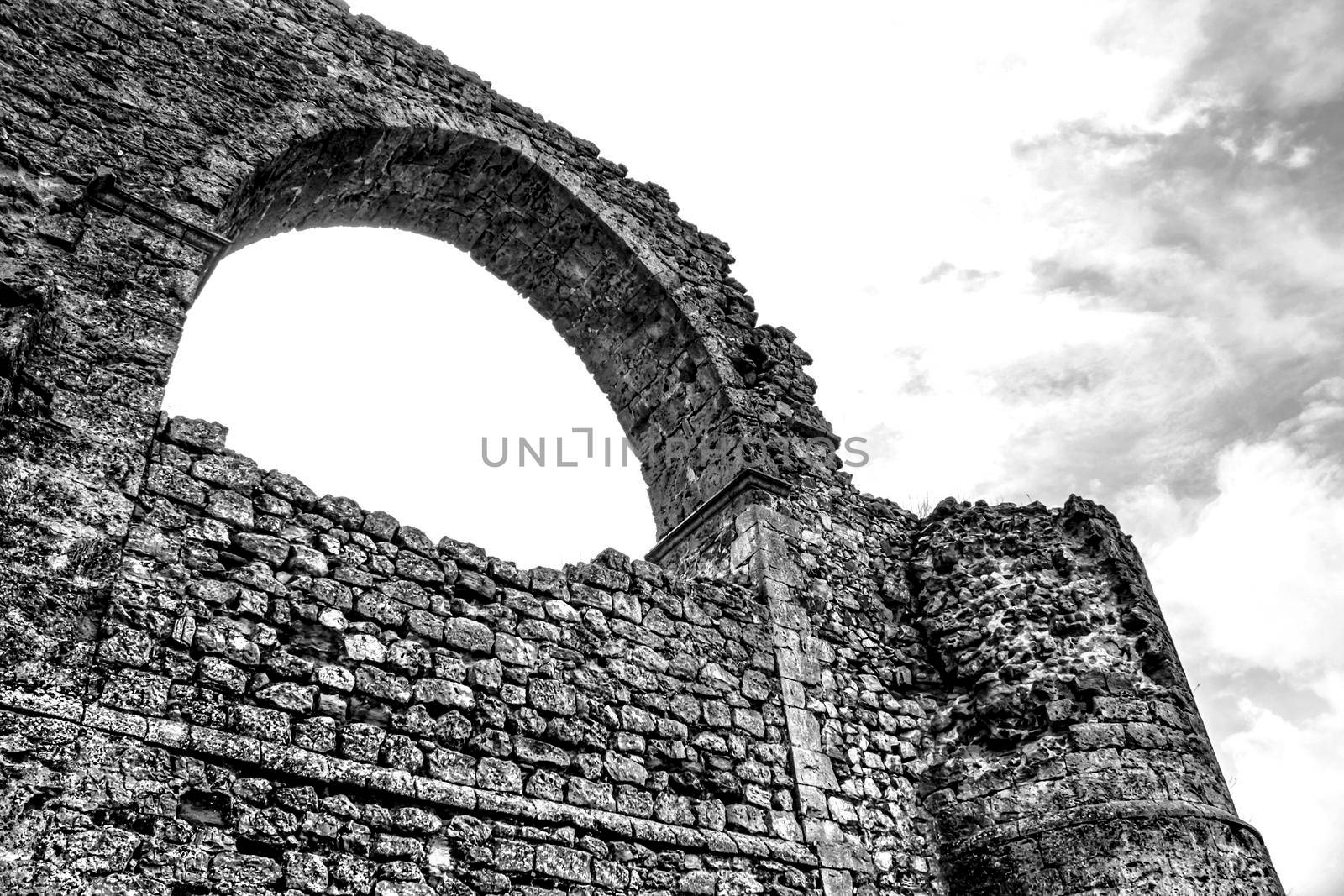 Ruins views in the mountain of the old aqueduct of Alcaraz, Albacete.