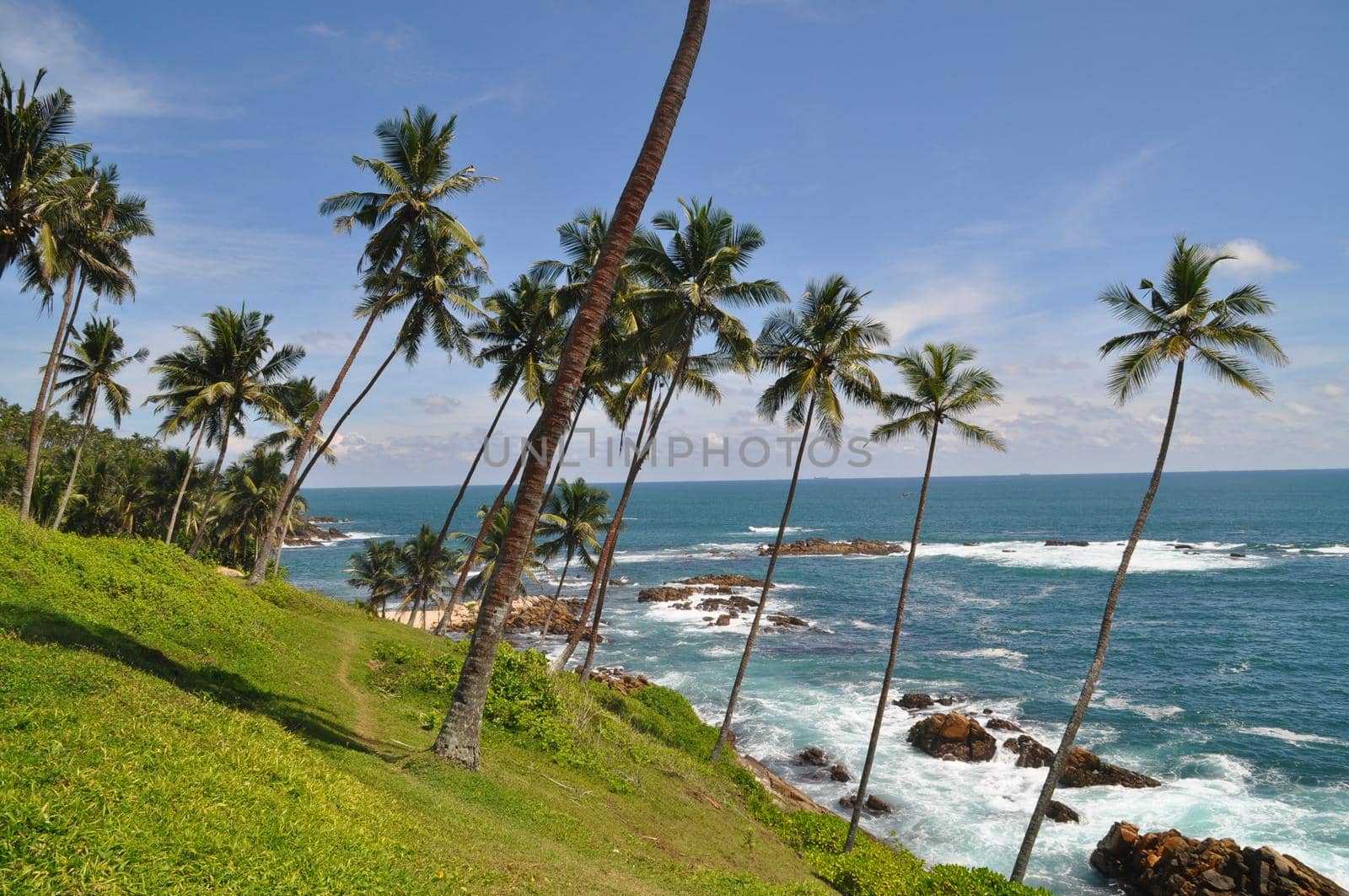 Coastal line near the city of Mirissa, Sri Lanka.