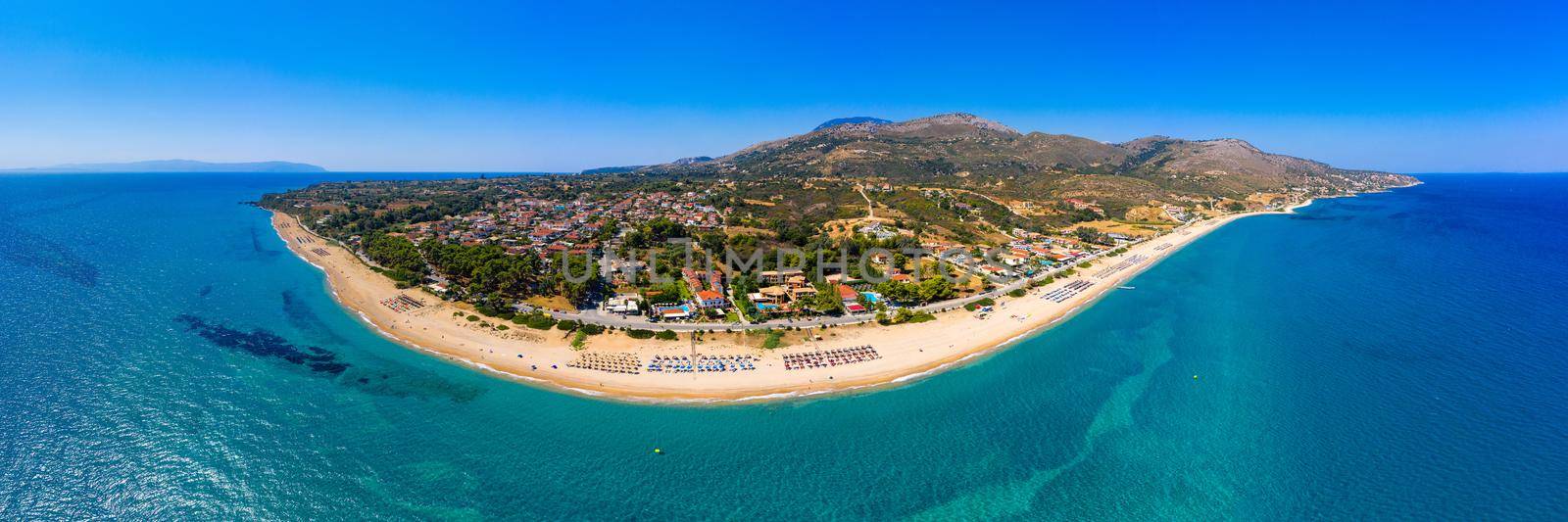 Skala Beach view from above, Cephalonia, Greece. Skala famous beach in Kefalonia island, Greece. Beeautiful Skala beach, Kefalonia island, Ionian sea, Greece. 