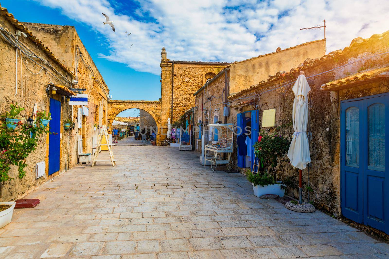 The picturesque village of Marzamemi, in the province of Syracuse, Sicily. Square of Marzamemi, a small fishing village, Siracusa province, Sicily, italy, Europe. 