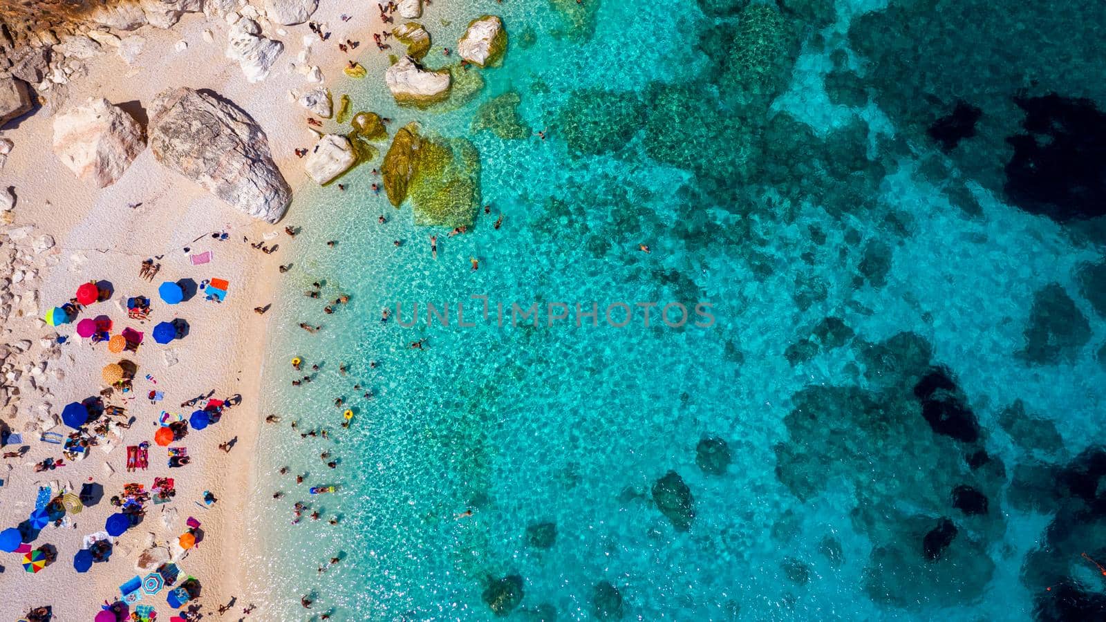 Cala Mariolu view from above. Cala Mariolu famous beach. Italy Sardinia Nuoro province National Park of the Bay of Orosei and Gennargentu Cala Mariolu listed as World Heritage. Sardinia, Italy.