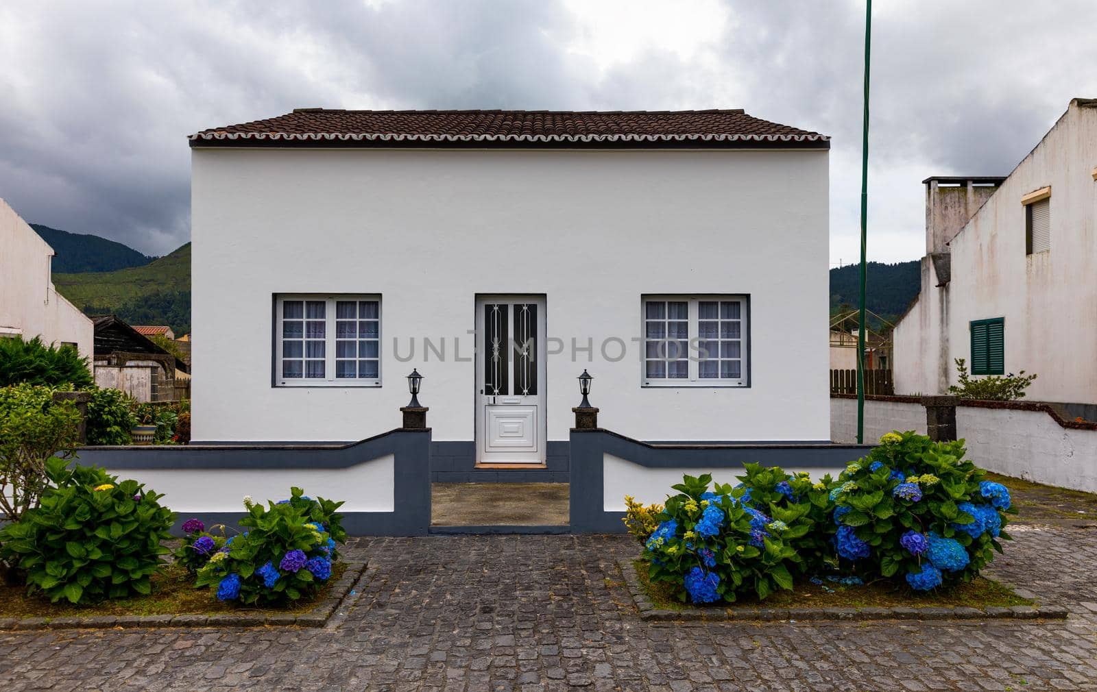 Traditional houses, Sete Cidades, Sao Miguel Island, Azores. Beautiful view of Sete Cidades village in Sao Miguel Island, Azores, Portugal. 