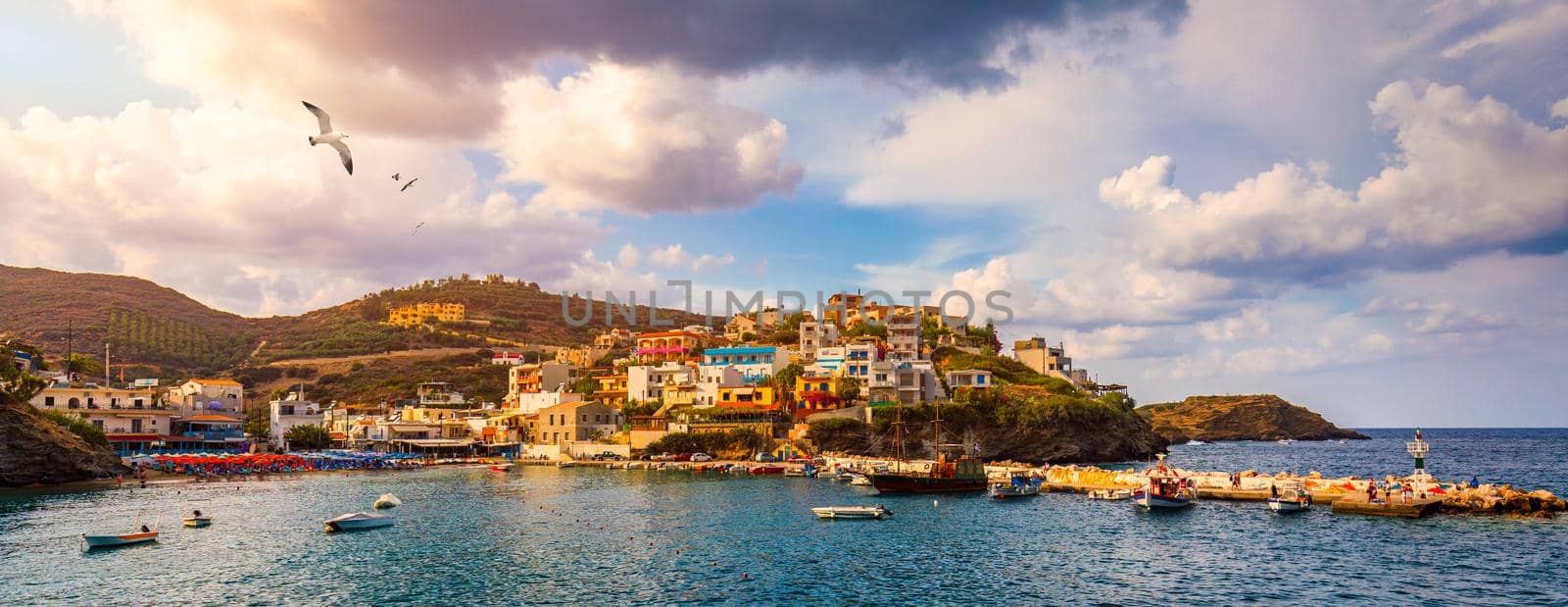 Famous summer resort in Bali village, near Rethimno, Crete, Greece. Seaview at Bali village, the Crete Island, Greece. View from cliff on Bay with beach and architecture Bali, Rethymno, Crete, Greece.