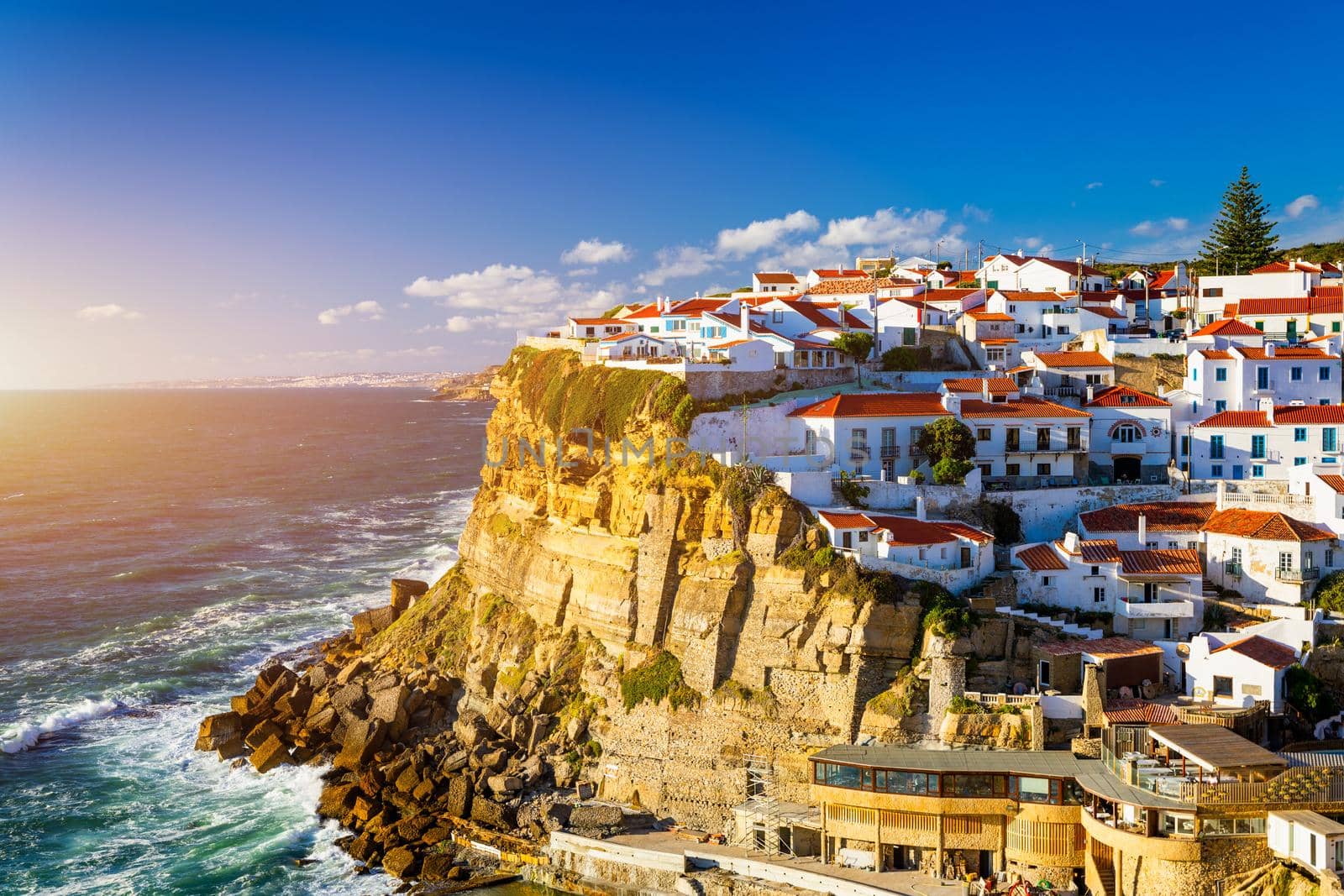 Azenhas do Mar is a seaside town in the municipality of Sintra, Portugal. Close to Lisboa. Azenhas do Mar white village, cliff and ocean, Sintra, Portugal. Azenhas Do Mar, Sintra, Portugal.