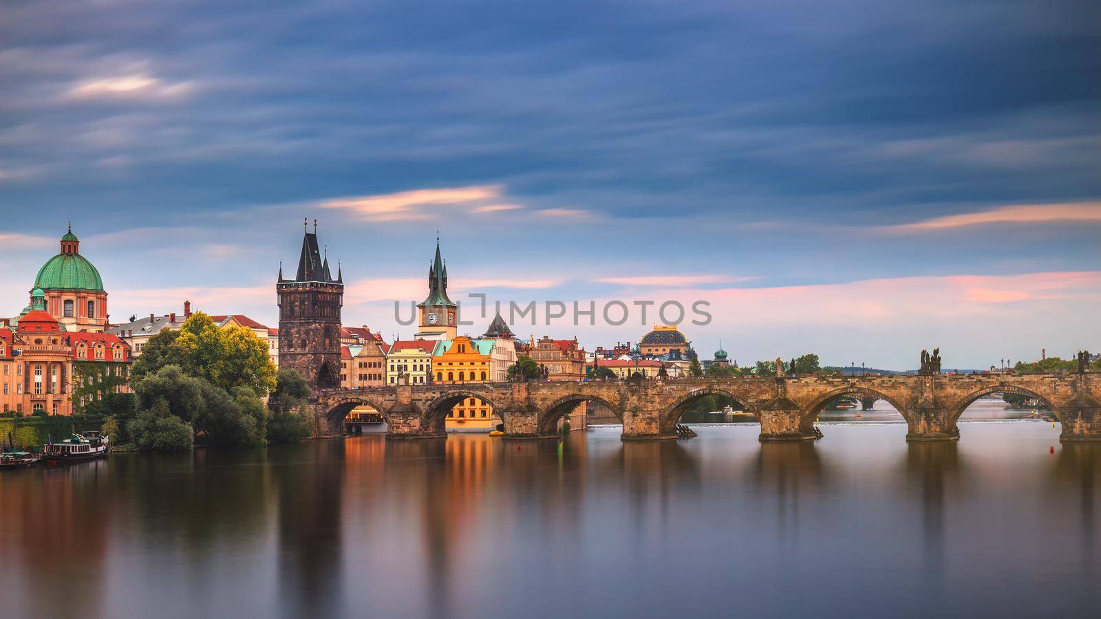 Prague city and Charles Bridge in the Old Town of Prague, Czech Republic