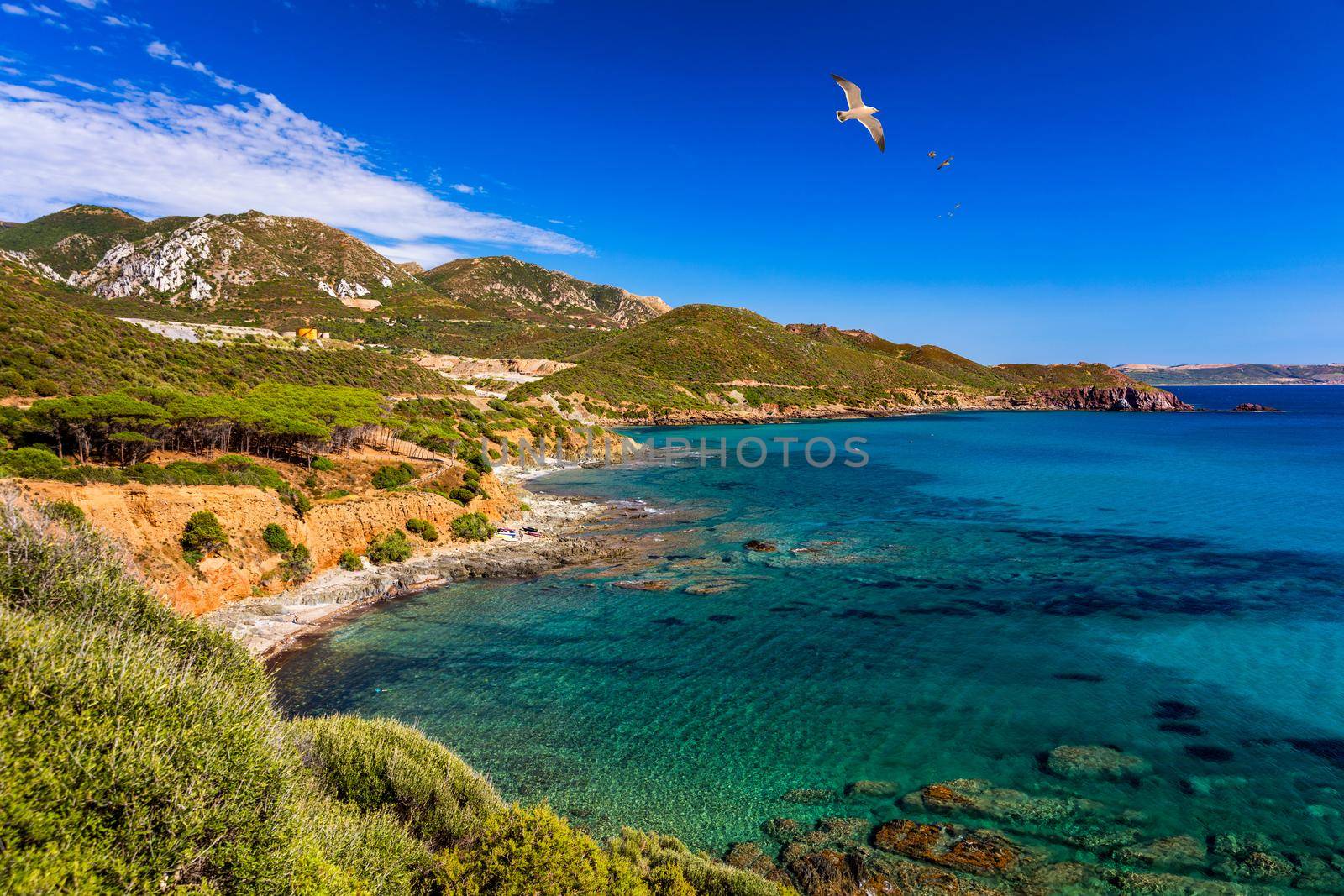 Spiaggia di Bega sa Canna (Porto Flavia) beach close to Porto Flavia, Sardinia, Italy. 