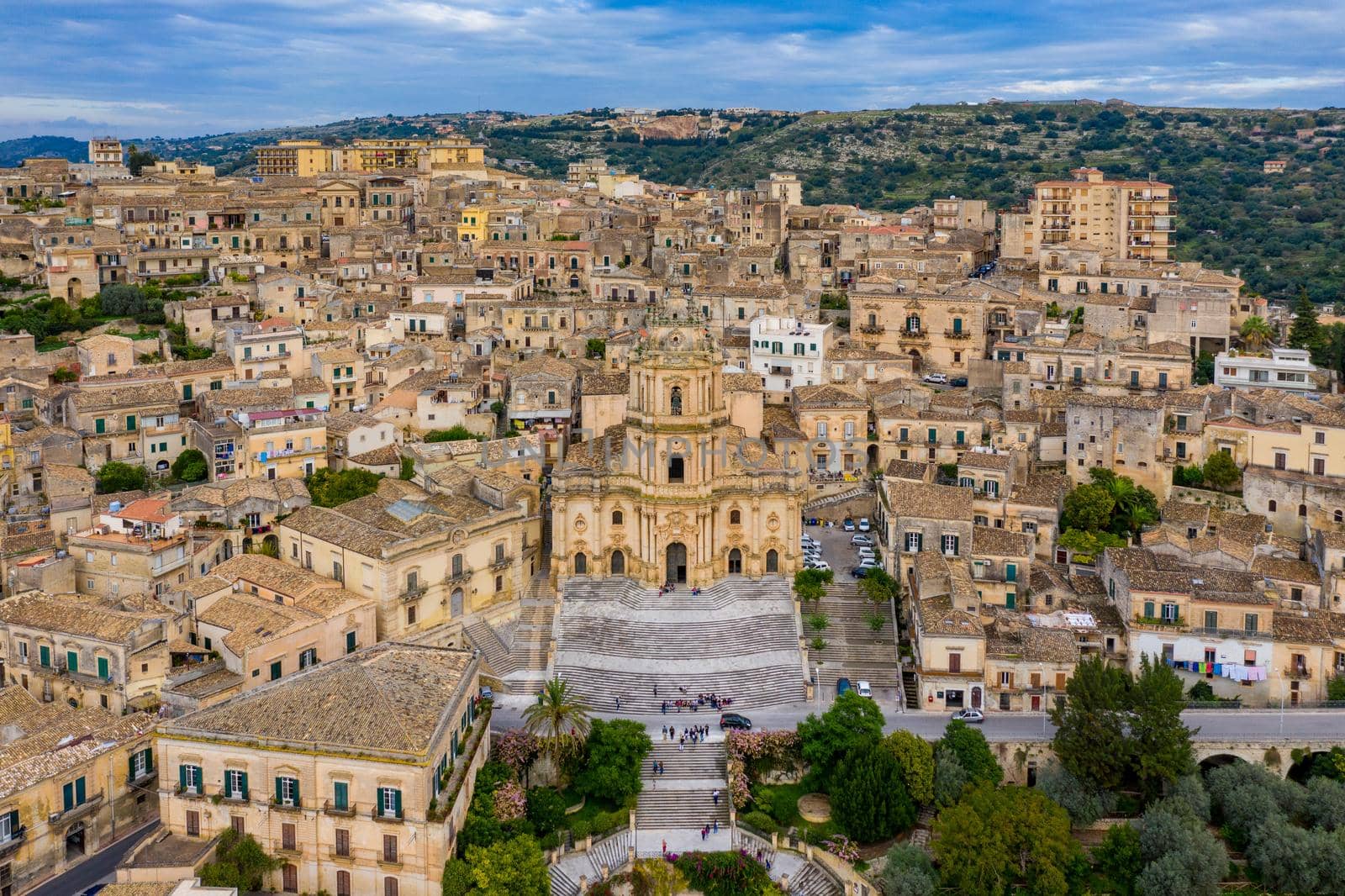 Duomo of San Giorgio in Modica, fine example of sicilian baroque art. Sicily, southern Italy. Modica (Ragusa Province), view of the baroque town. Sicily, Italy. 