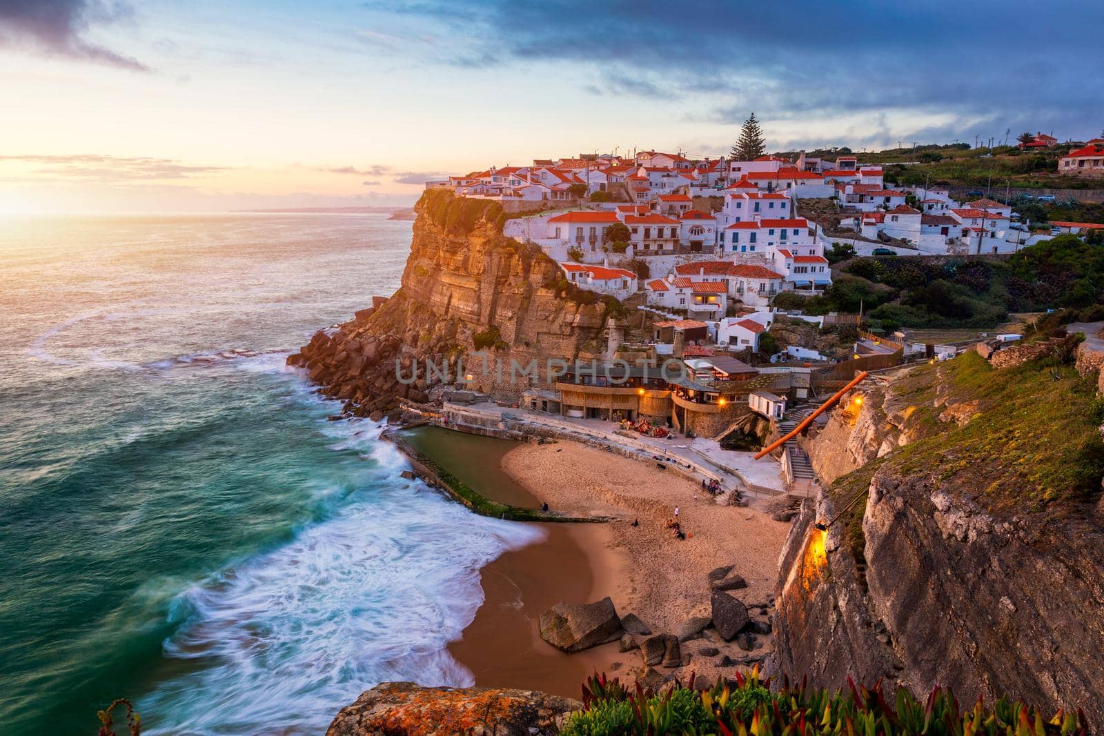 Azenhas do Mar is a seaside town in the municipality of Sintra, Portugal. Close to Lisboa. Azenhas do Mar white village, cliff and ocean, Sintra, Portugal. Azenhas Do Mar, Sintra, Portugal.