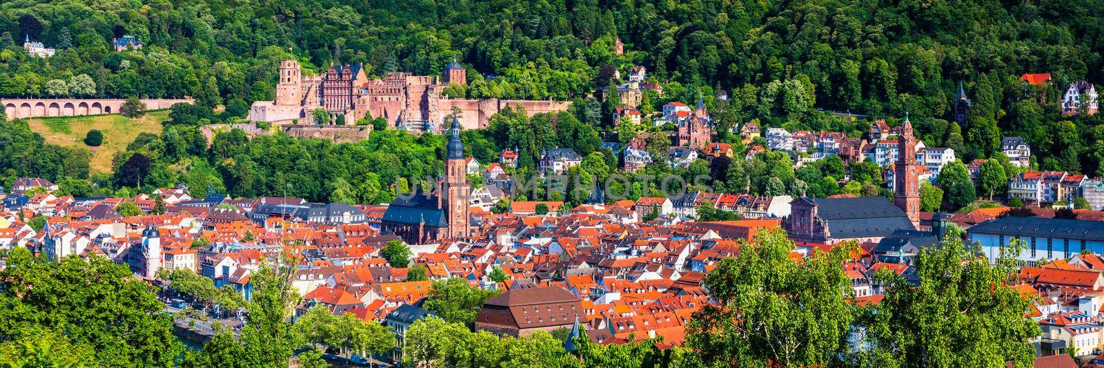 Heidelberg skyline aerial view from above. Heidelberg skyline aerial view of old town river and bridge, Germany. Aerial View of Heidelberg, Germany Old Town. Video of the aerial view of Heidelberg.