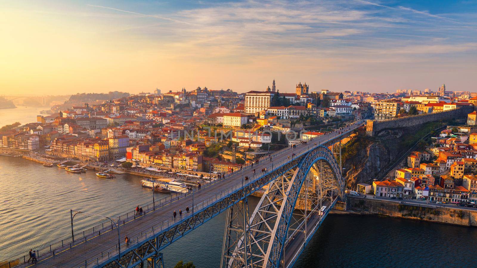 Scenic view of the Porto Old Town pier architecture over Duoro river in Porto, Portugal