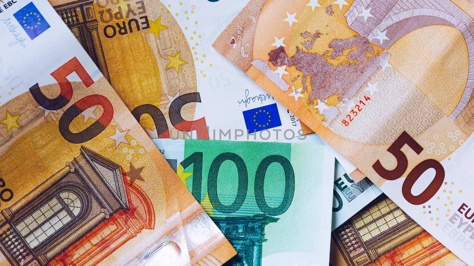 Euro money, Euro cash background. Banknotes of the european union. Euro cash. Many Euro banknotes of different values. 