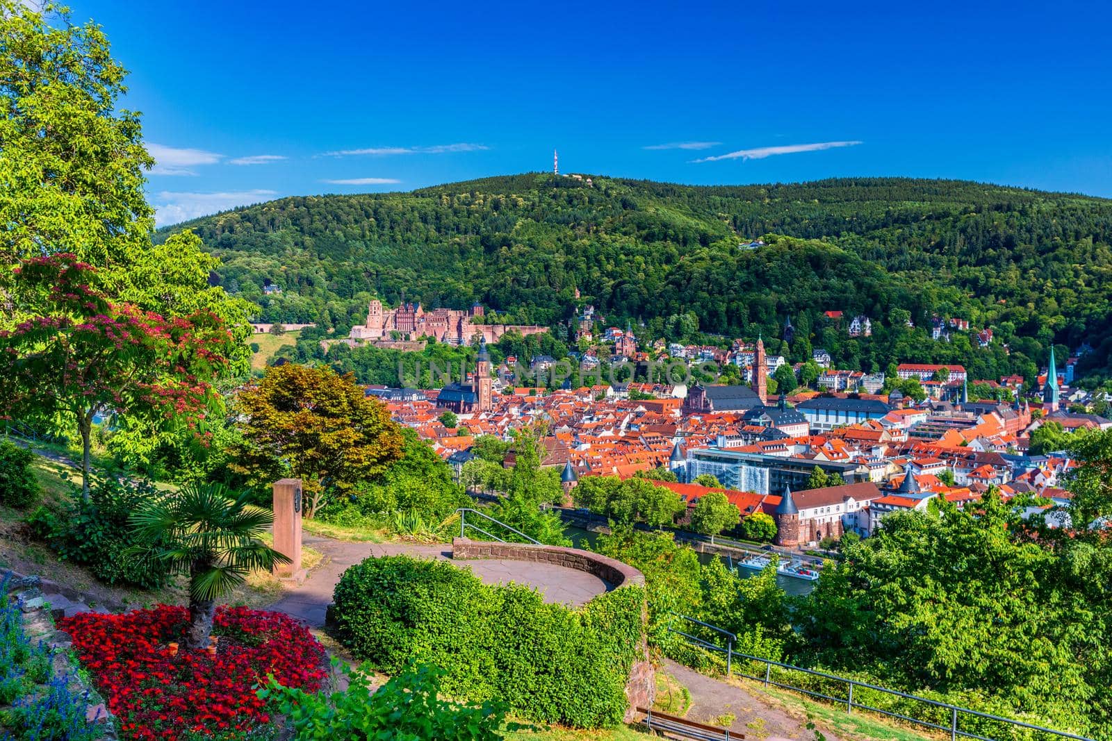 Landmark and beautiful Heidelberg town with Neckar river, Germany. Heidelberg town with the famous Karl Theodor old bridge and Heidelberg castle, Heidelberg, Germany. 