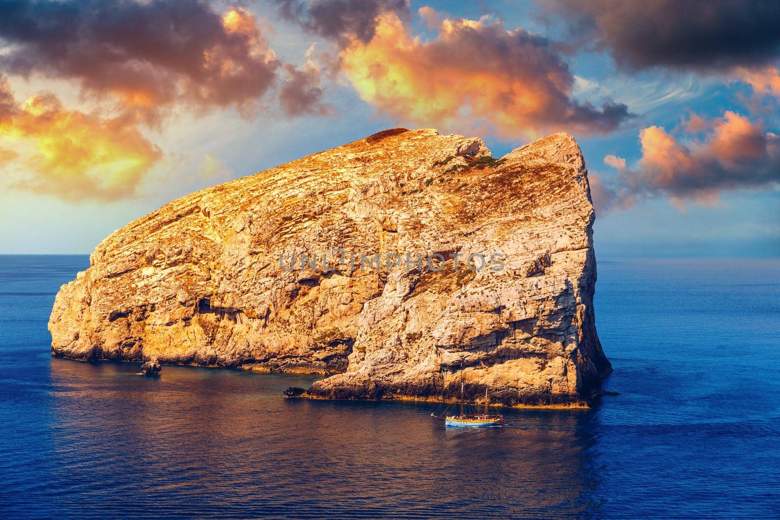 View from Capo Caccia on island Isola Foradada, Sardinia, Italy. Island Foradada at "Capo Caccia" near the town of Alghero on the island of Sardinia, Italy.