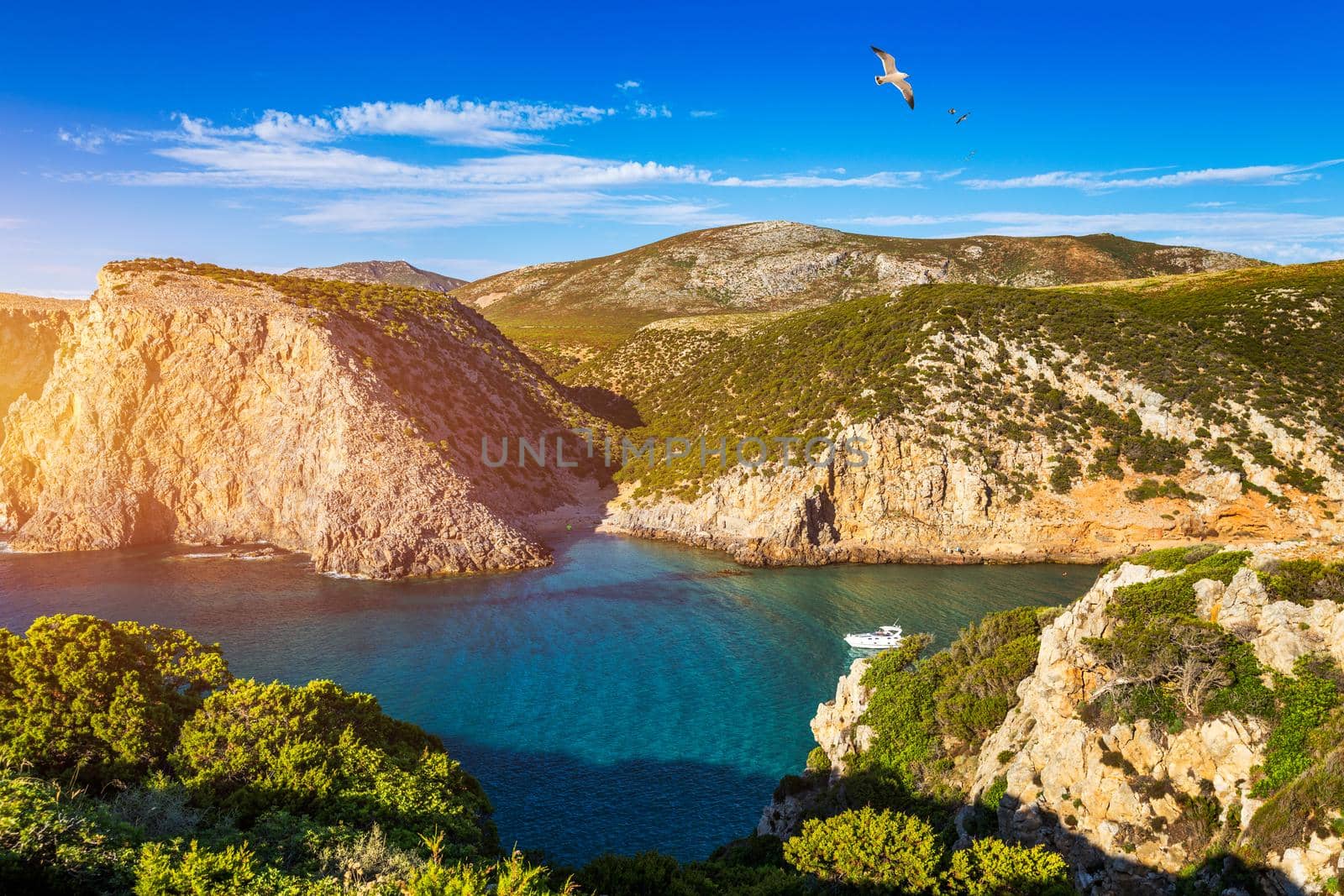 Cala Domestica beach, Sardinia, Italy. Sardinia is the second largest island in mediterranean sea. Sardinia, Cala Domestica beach, Italy. 