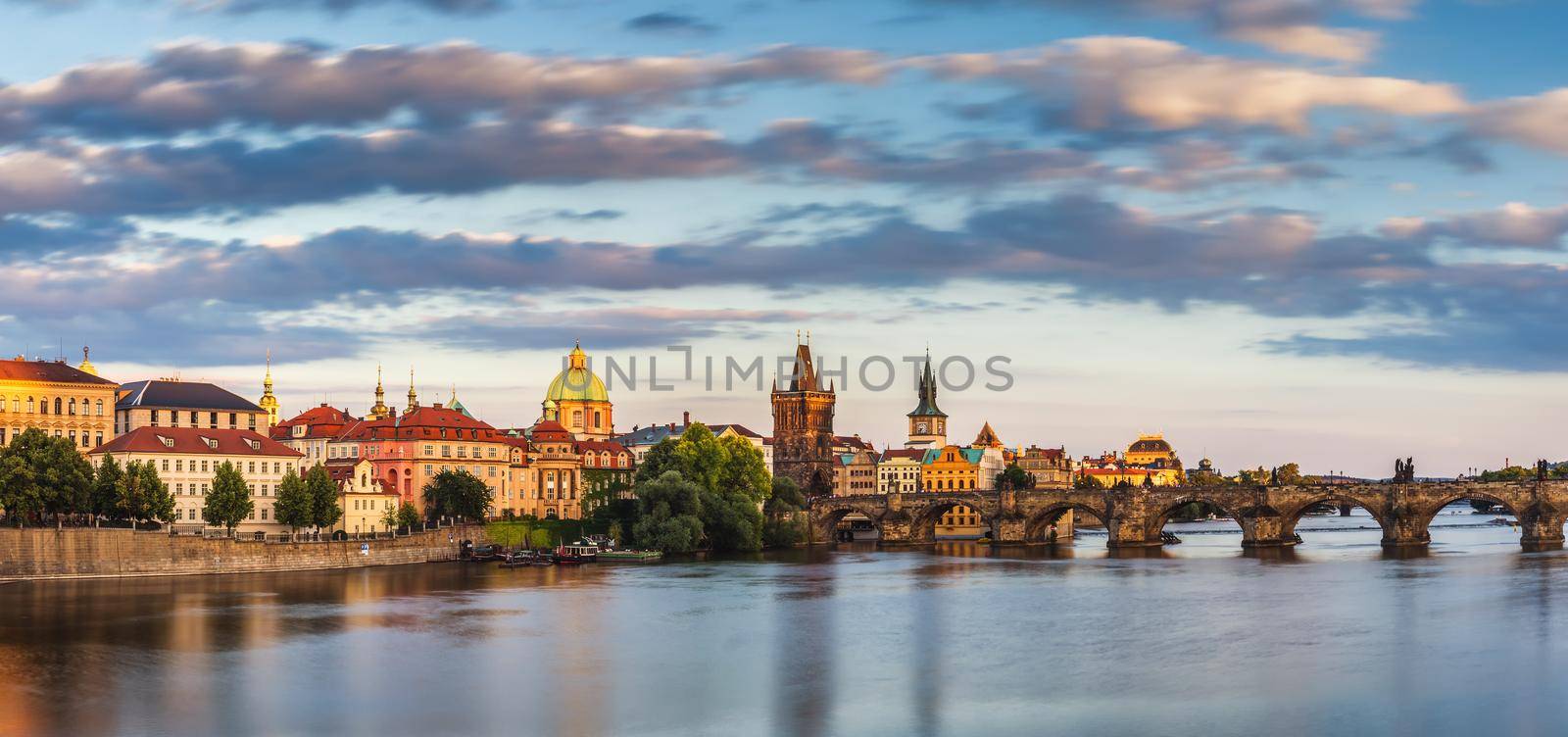 Vltava river and Charles bridge in Prague, Czech Republic
