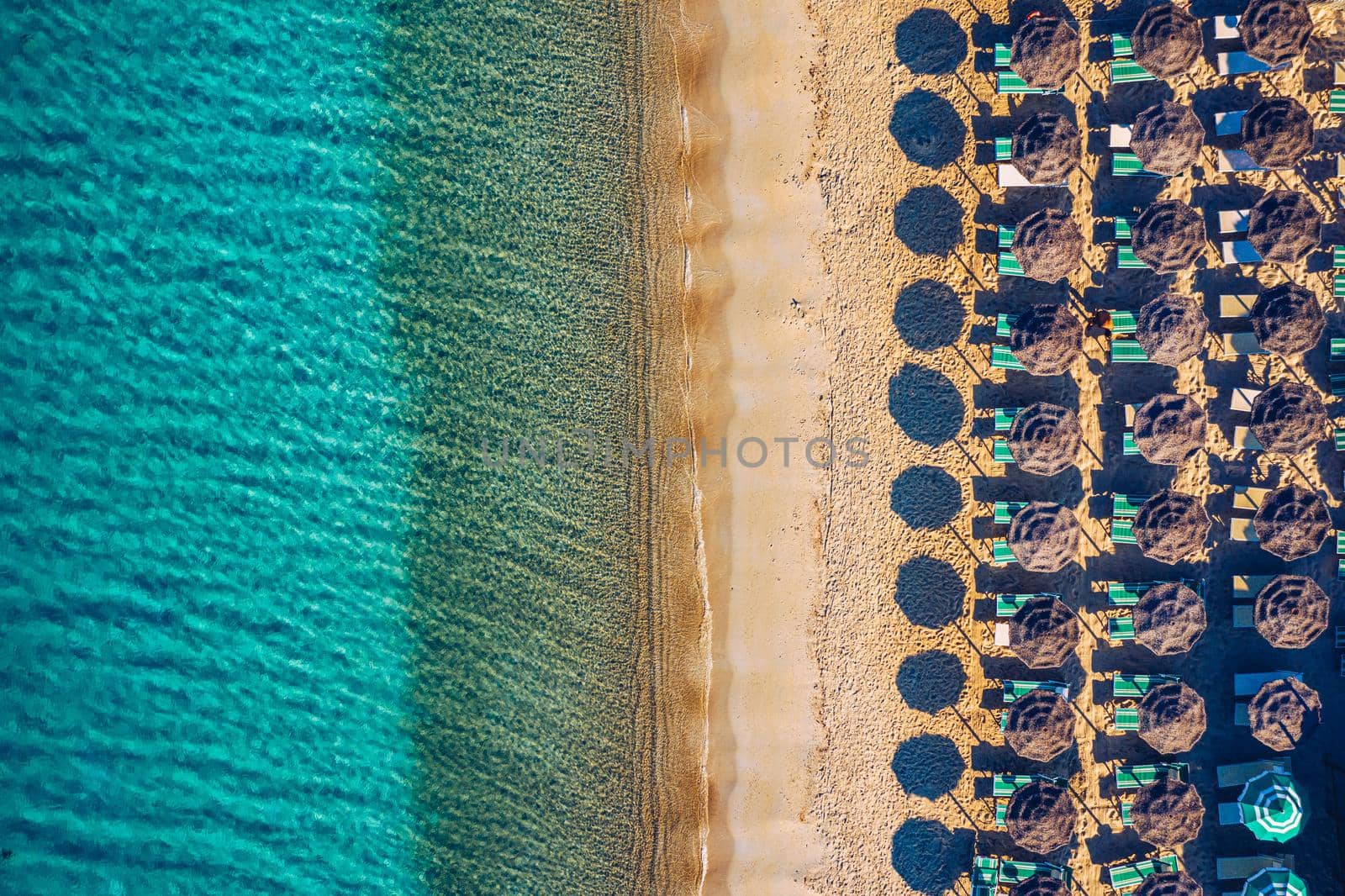 Aerial shot of Tuerredda beach on a beautiful day, Sardinia, Italy. Aerial drone view of Tuerredda in Sardegna. Famous Tuerredda beach on the south of Sardinia near Teulada. Sardinia, Italy.