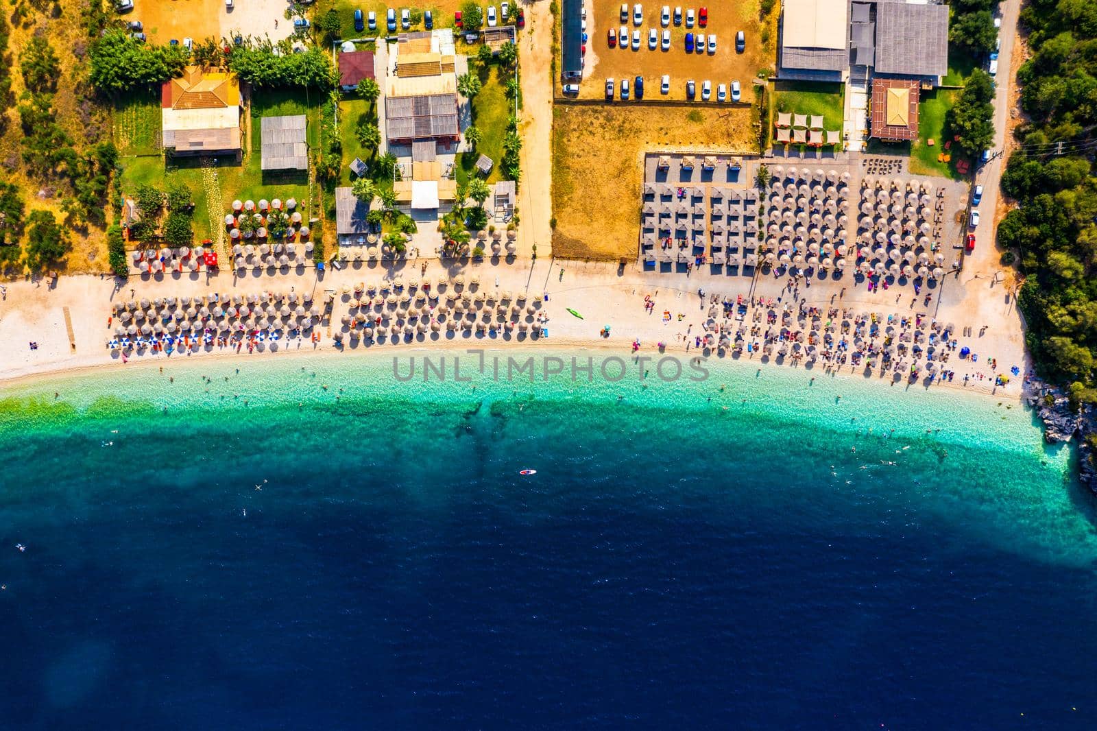 Beautiful crystal clear azure water at Antisamos beach on Kefalonia island, Greece. Beautiful sea bay with Antisamos beach on Kefalonia island, Ionian island, Cephalonia, Antisamos beach, Greece. 