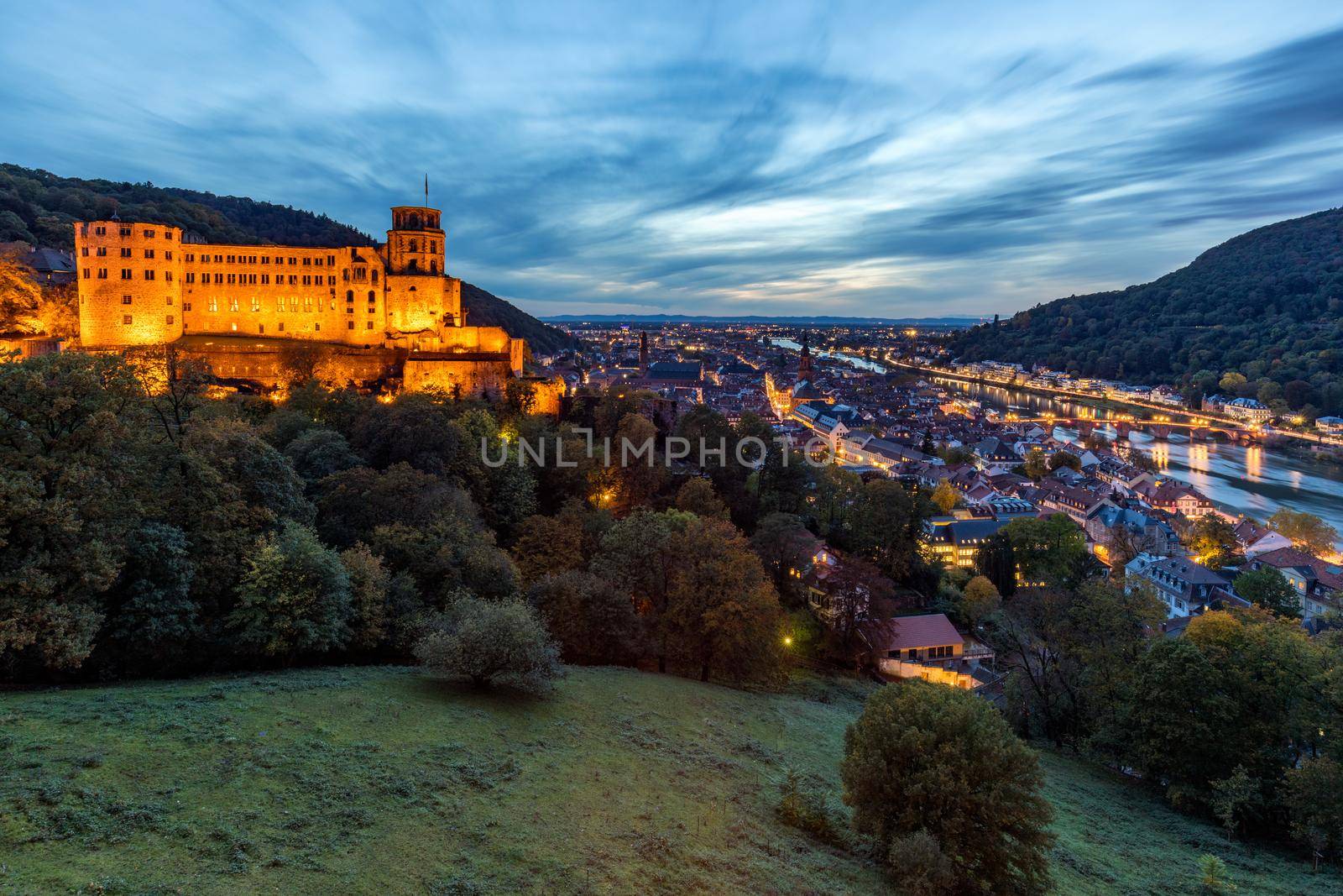 Heidelberg skyline aerial view from above. Heidelberg skyline aerial view of old town river and bridge, Germany. Aerial View of Heidelberg, Germany Old Town. Video of the aerial view of Heidelberg.